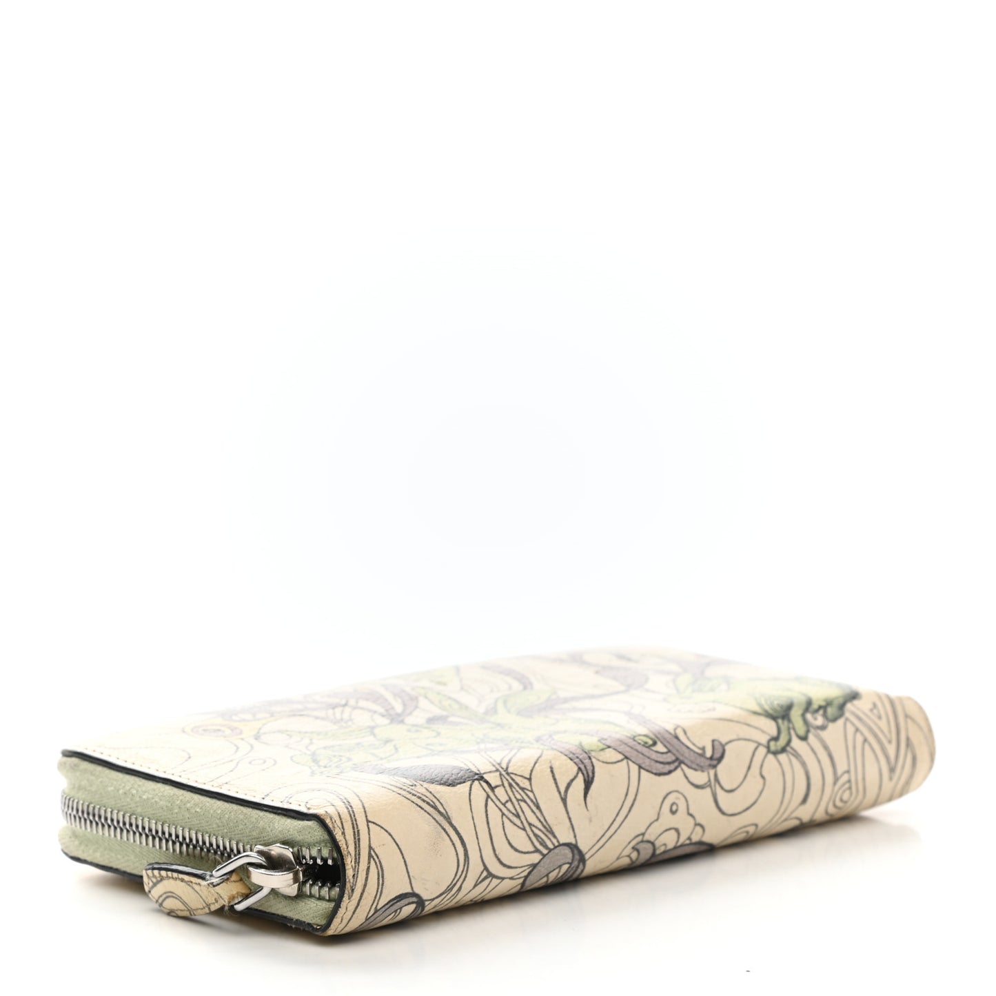 X JAMES JEAN Glace Calfskin Rabbit Print Zip Around Wallet Opaline