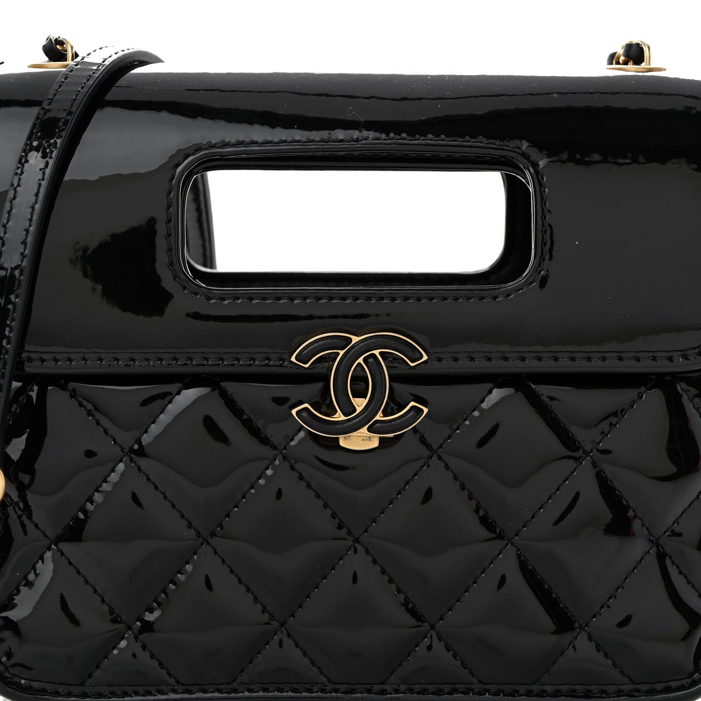 Patent Quilted Mini Graphic Catch Flap Black