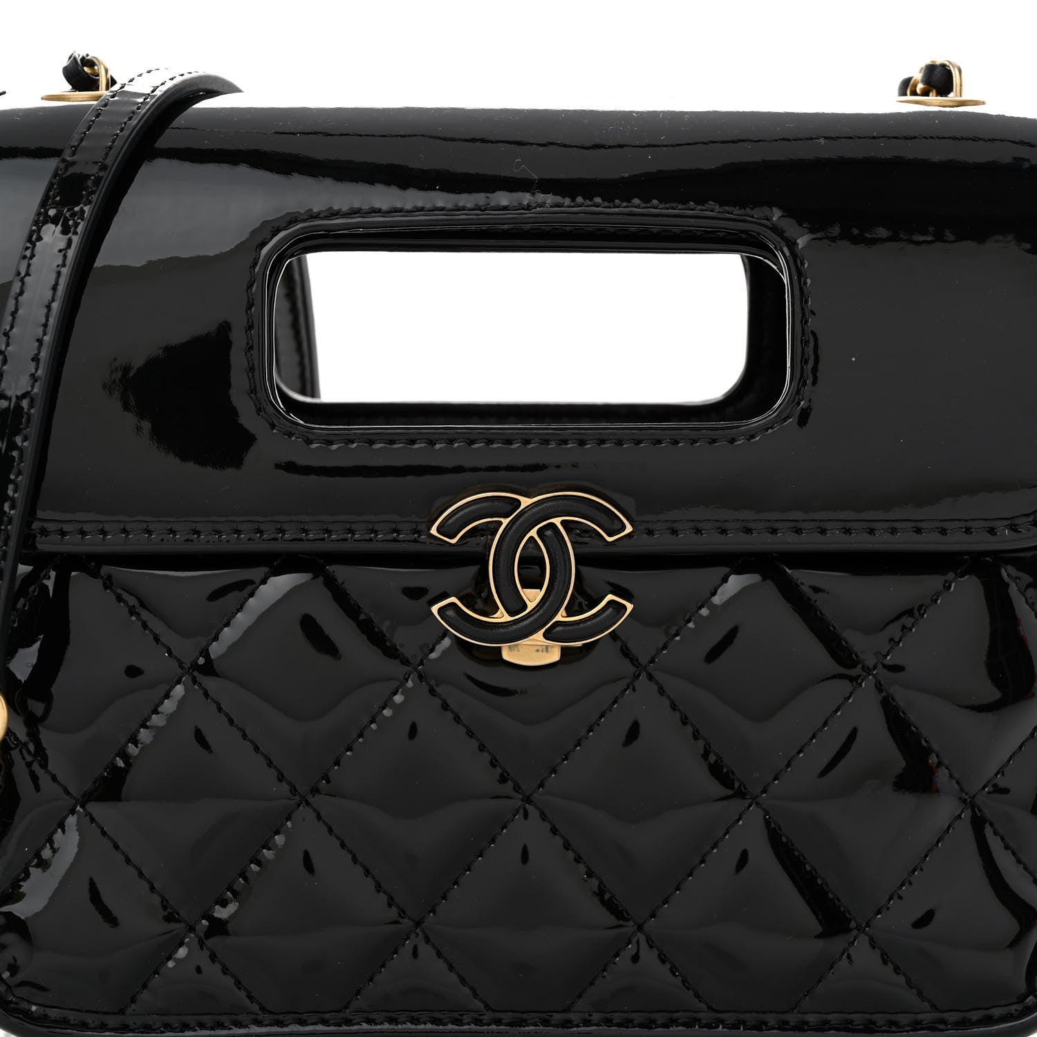 Chanel Patent Quilted Mini Graphic Catch Flap Black 9 of 14