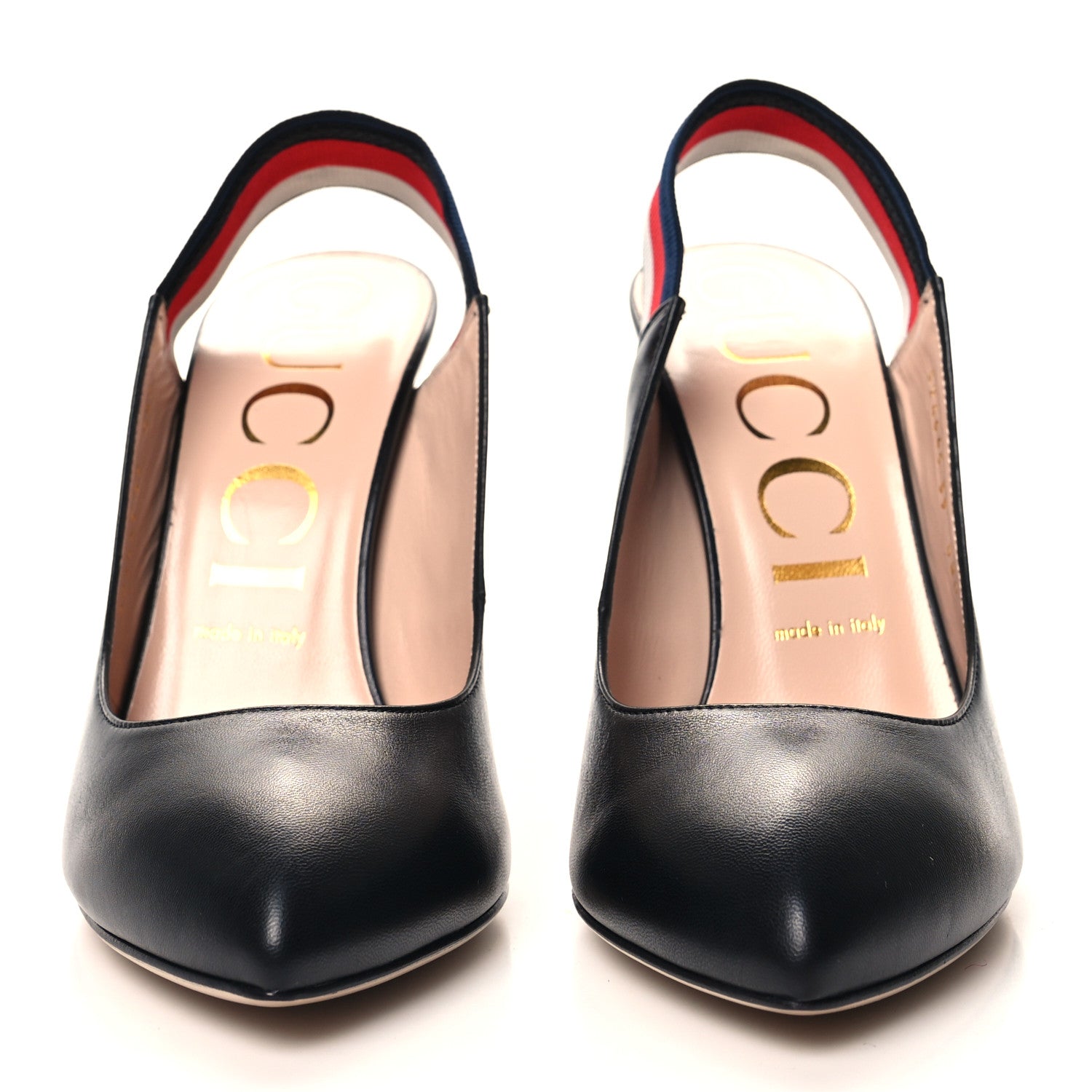 Gucci Malaga Kid Web Sylvie High Heel Slingback Pumps 39 Black 2 of 9