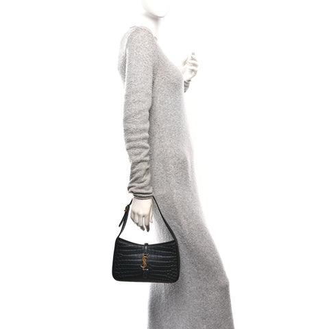 Calfskin Crocodile Embossed Le 5 A 7 Hobo Black