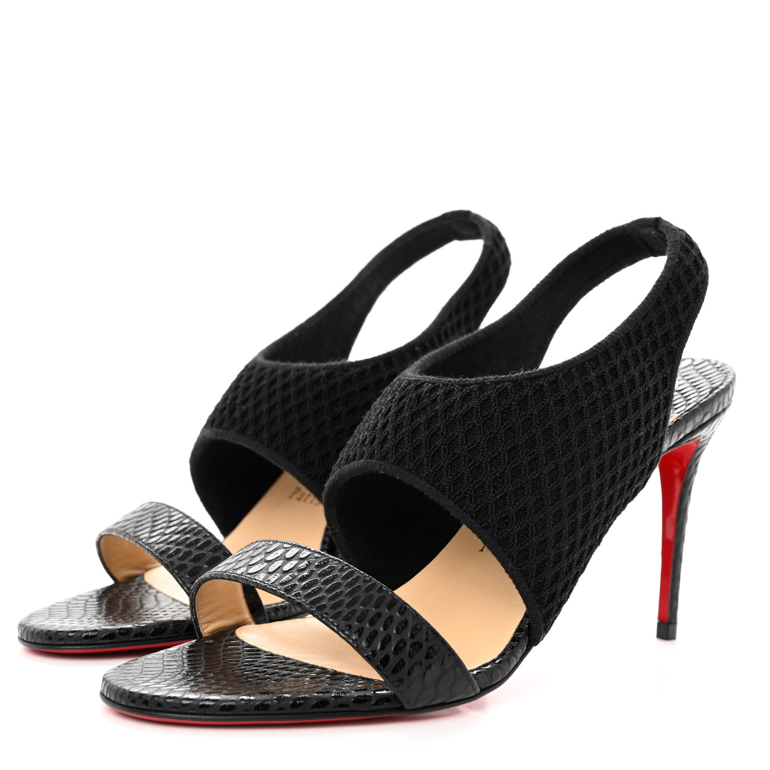 Christian Louboutin Calfskin Mesh Snakeskin Embossed Georgette 85 Sandals 38 Black 3 of 10