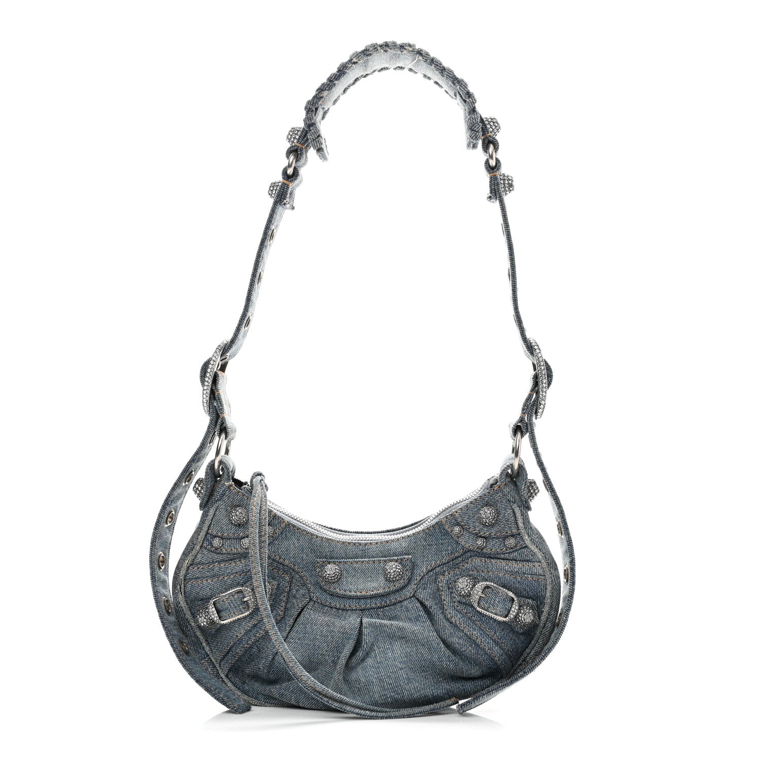 れ*い様 BALENCIAGA Balenciaga Washed Frayed Denim Crystal Le Cagole Shoulder Bag XS