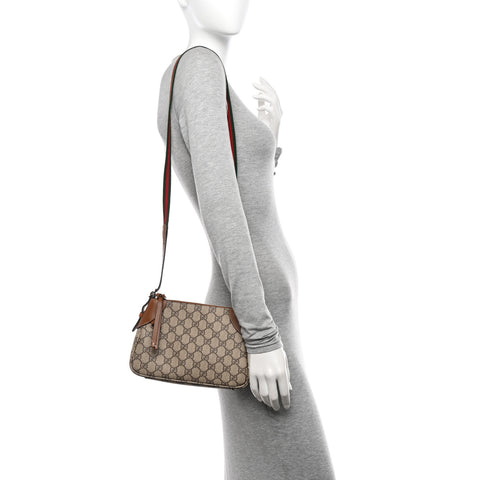 GG Supreme Monogram Textured Calfskin Small Emblem Shoulder Bag Beige Dark Brown