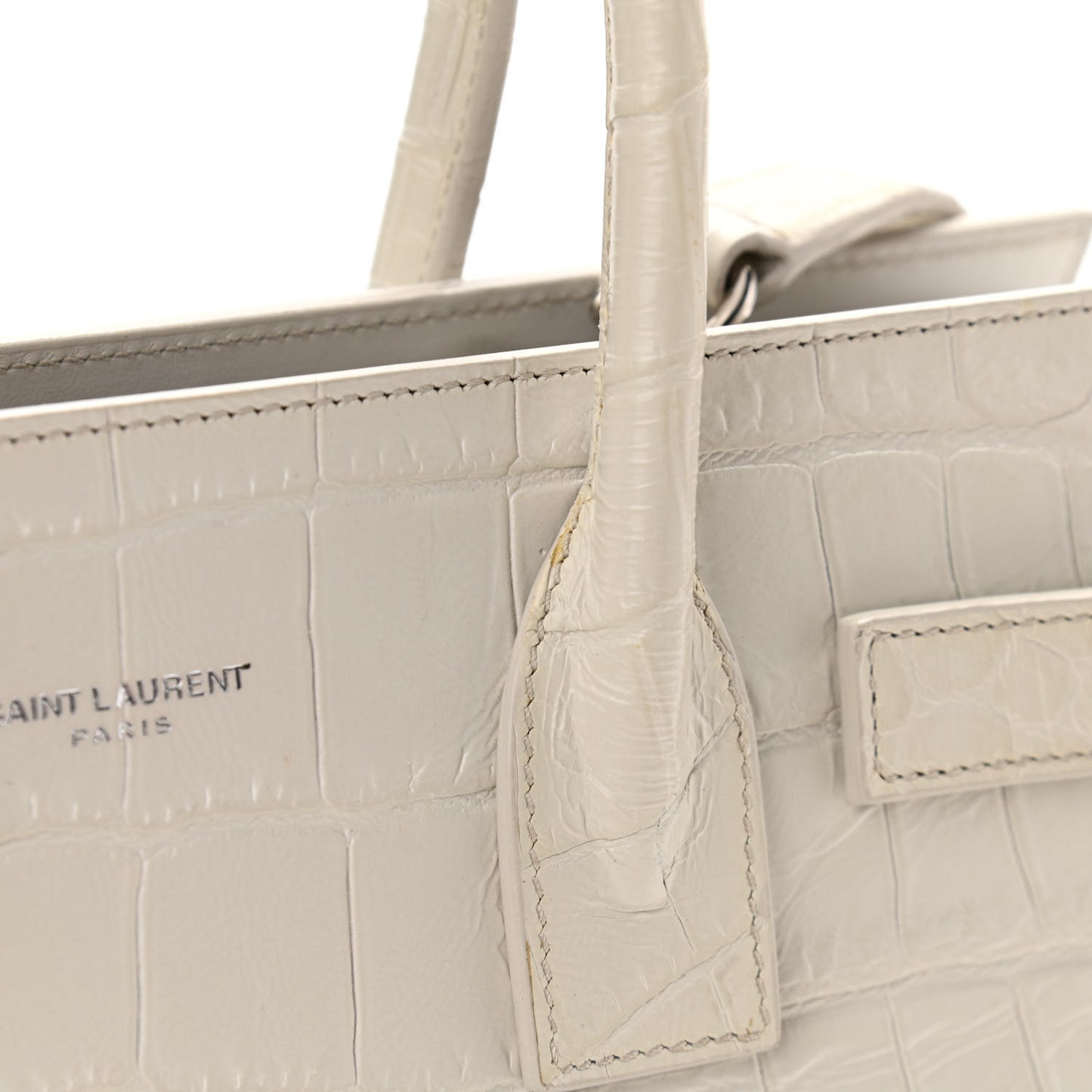 Calfskin Crocodile Embossed Baby Sac De Jour Gris Perle