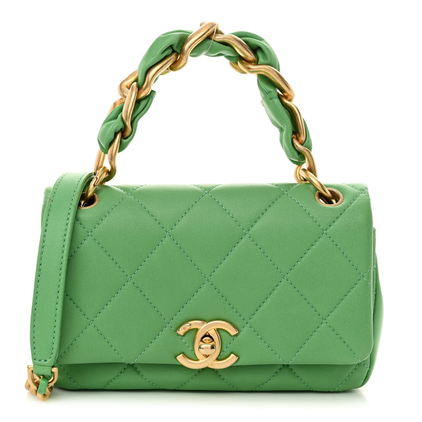 Shiny Lambskin Small Chain Is More Flap Green