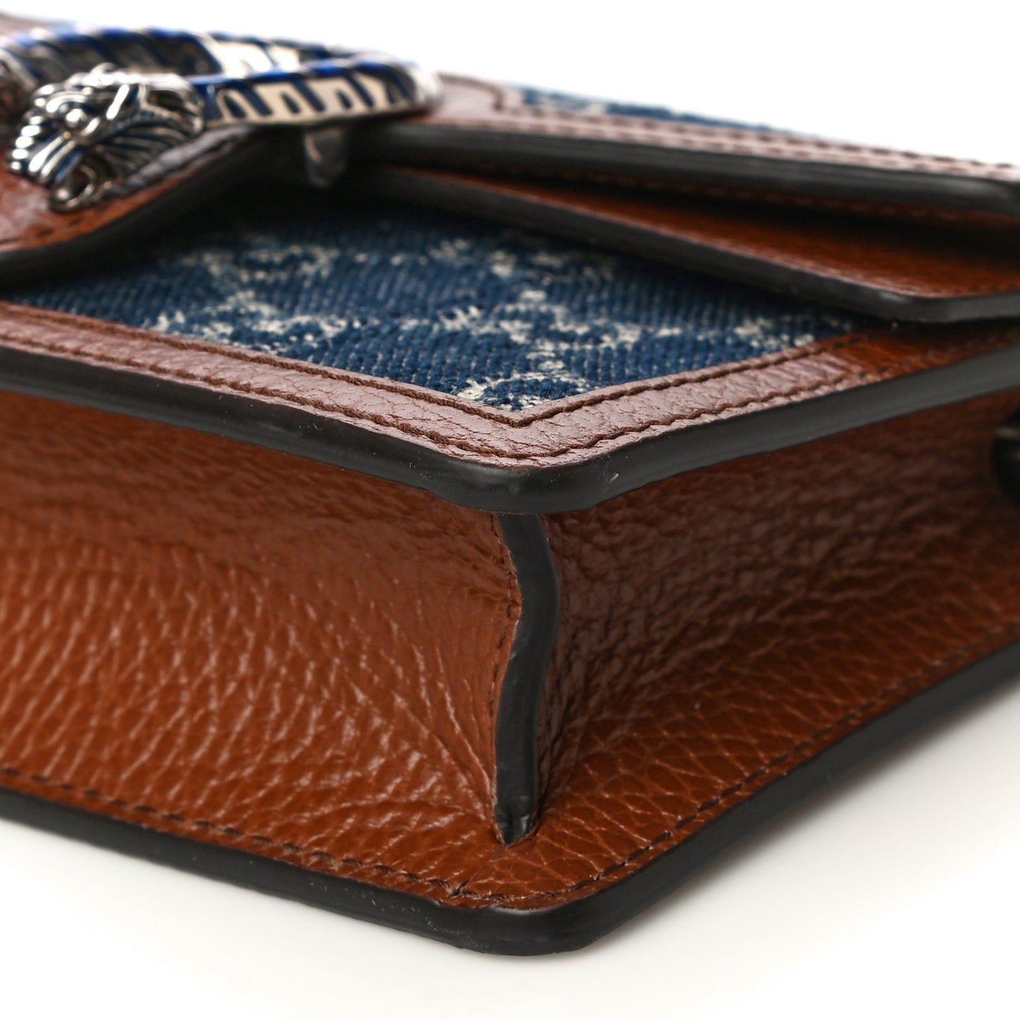 New Denim GG Monogram Dollar Calfskin Enamel Super Mini Dionysus Shoulder Bag Blue Tea Cuir Epilog Electric Blue