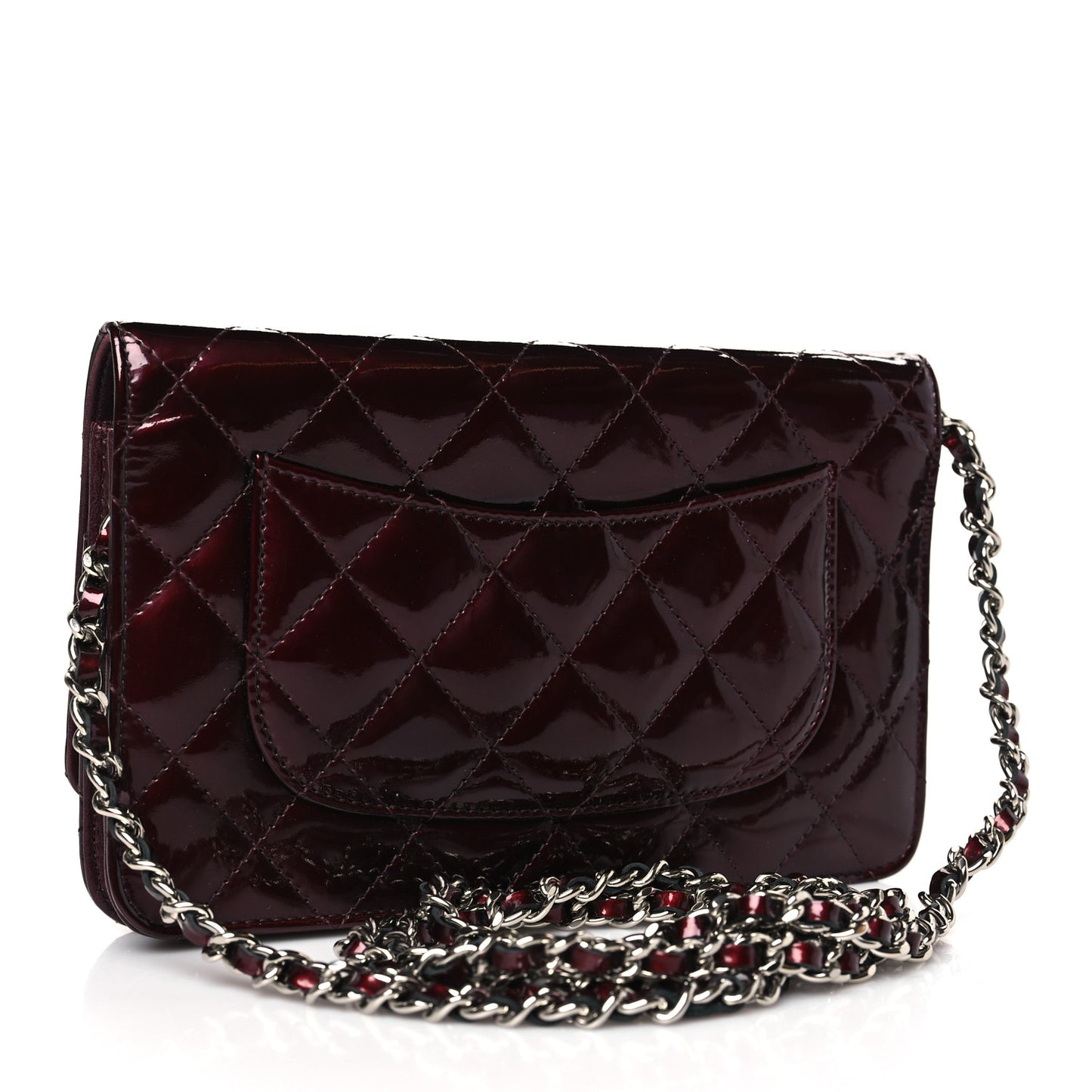 Patent Quilted Wallet On Chain WOC Burgundy