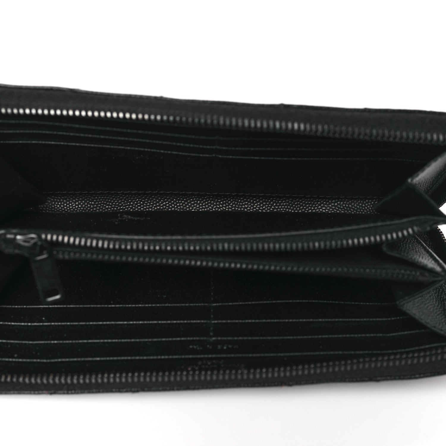 Saint Laurent Grain De Poudre Matelasse Chevron Monogram Monochrome Zip Around Wallet Black 5 of 8