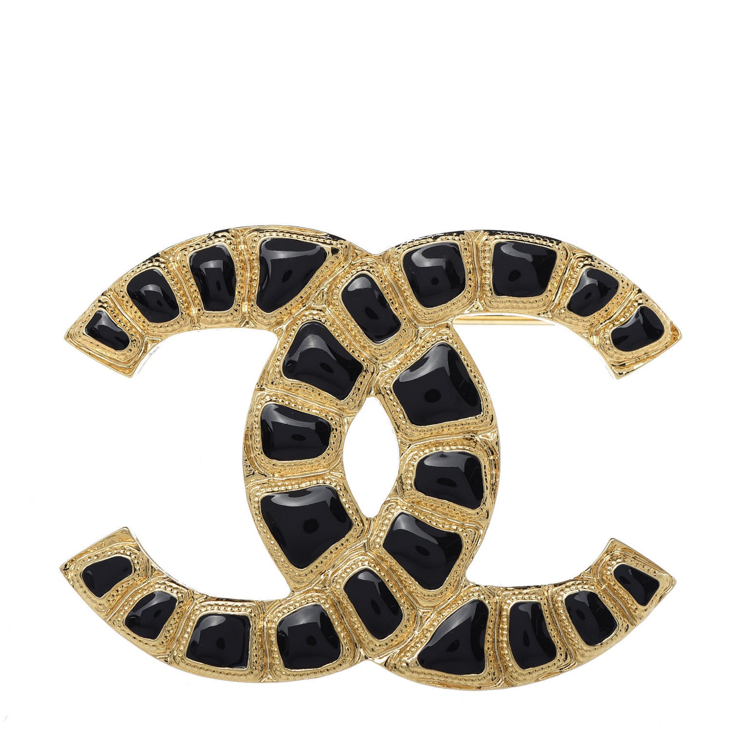 Gripoix Poured Glass Along The Nile CC Brooch Black Gold