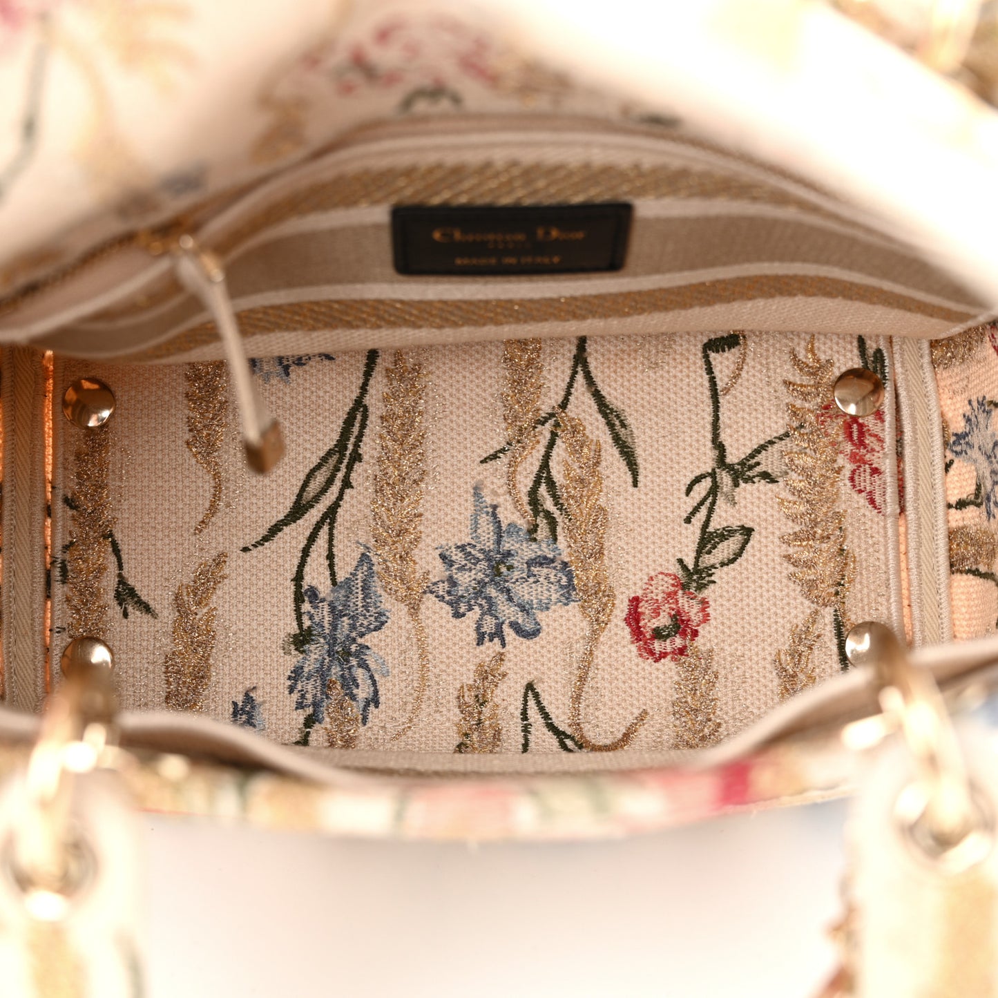 Canvas Embroidered Hibiscus Printed Medium Lady D-Lite Beige Multicolor