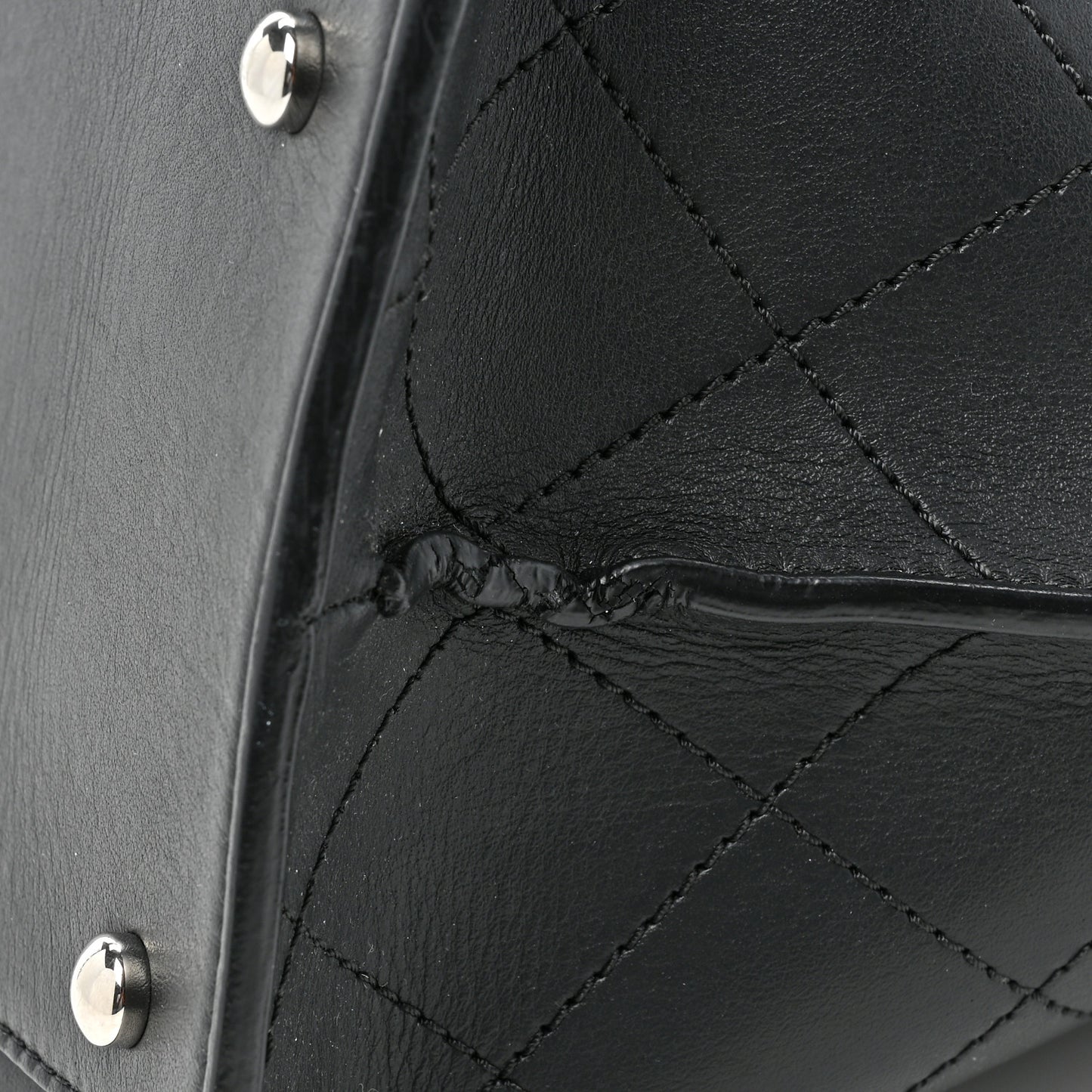 Calfskin Stitched Shopping Tote Black