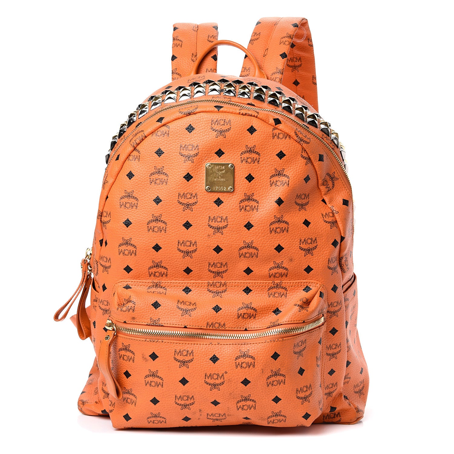 MCM Visetos Side Stud Large Stark Backpack Orange 550286