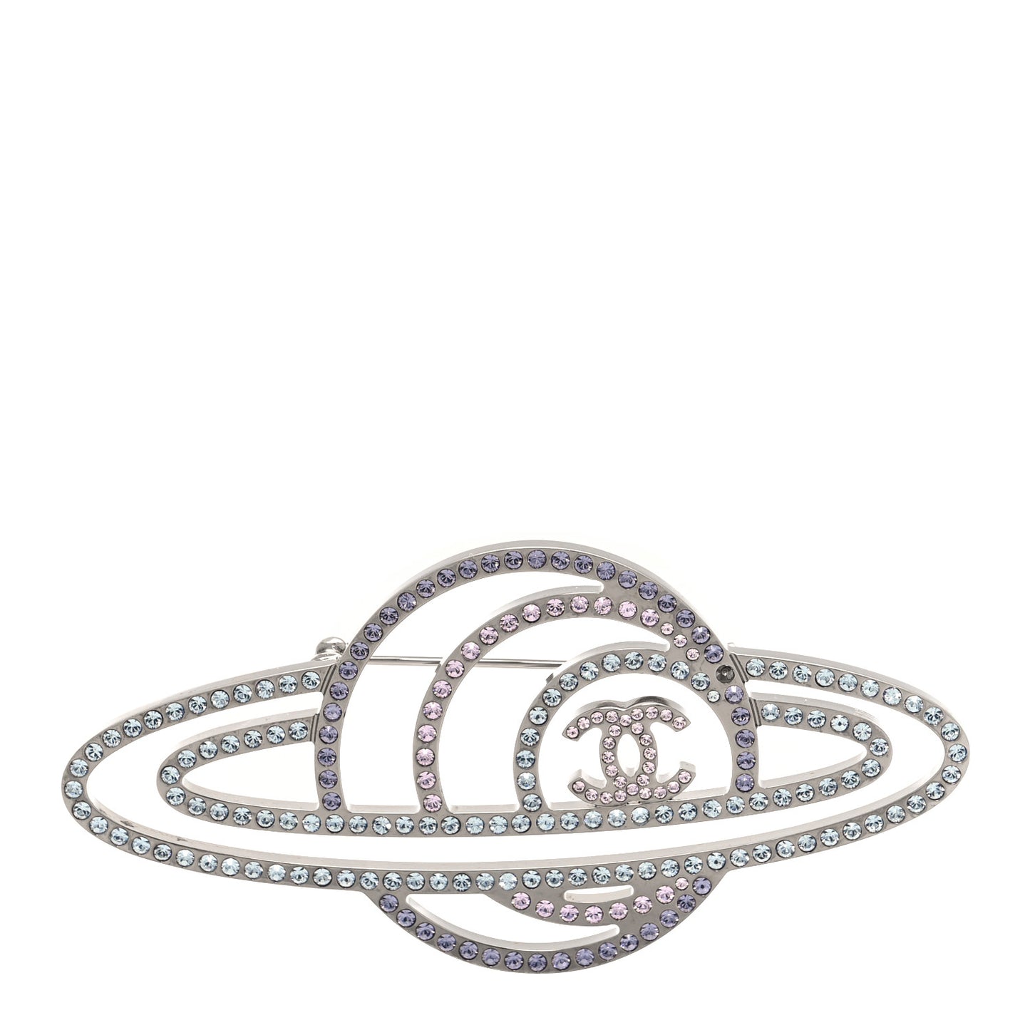 Crystal CC Planet Brooch Purple Light Blue Silver