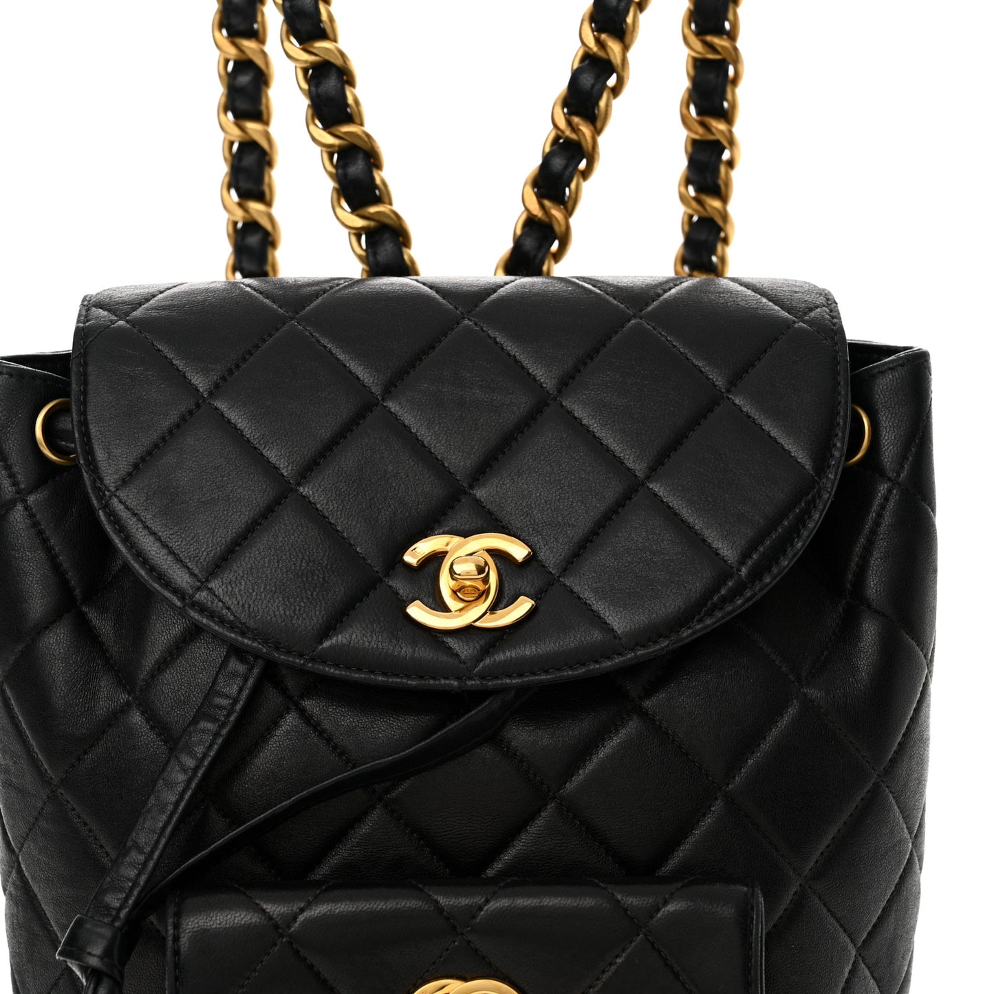 Lambskin Quilted Drawstring Backpack Black