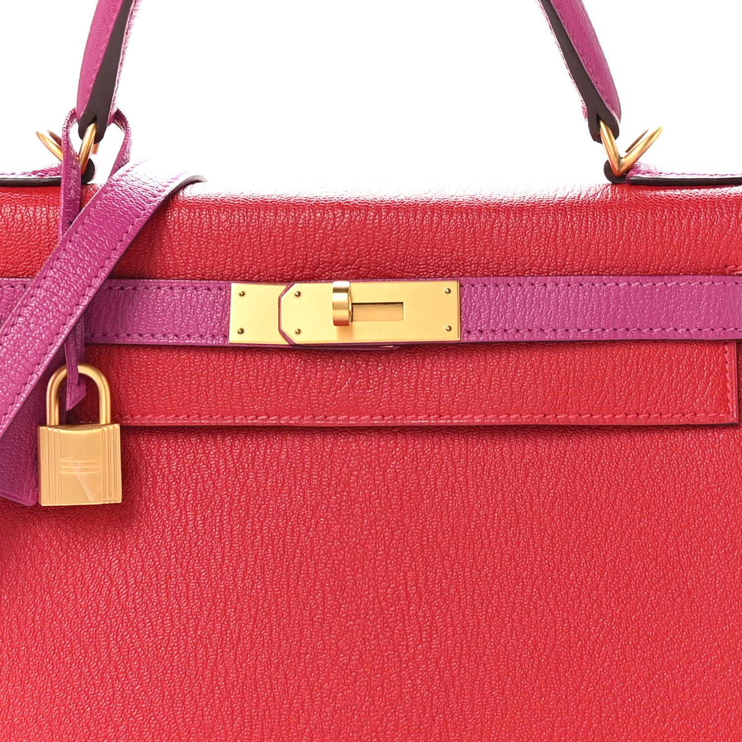 Hermes Chevre Mysore Horseshoe Kelly Sellier 28 Rouge Casaque Rose Pourpre 8 of 11