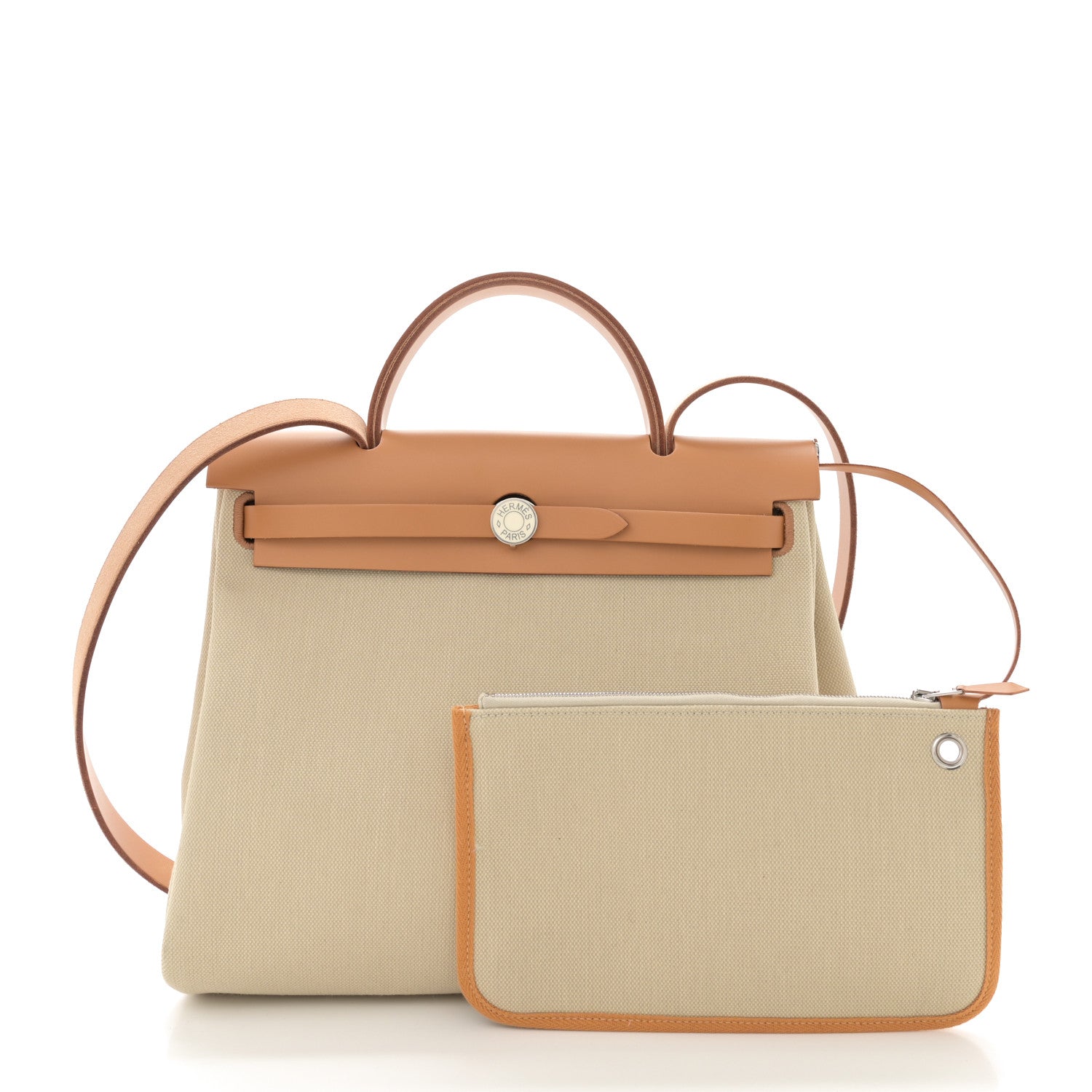 Hermes Toile Militaire Vache Hunter Laque Herbag Zip Retourne PM 31 Beton Naturel Sable Nata 3 of 13