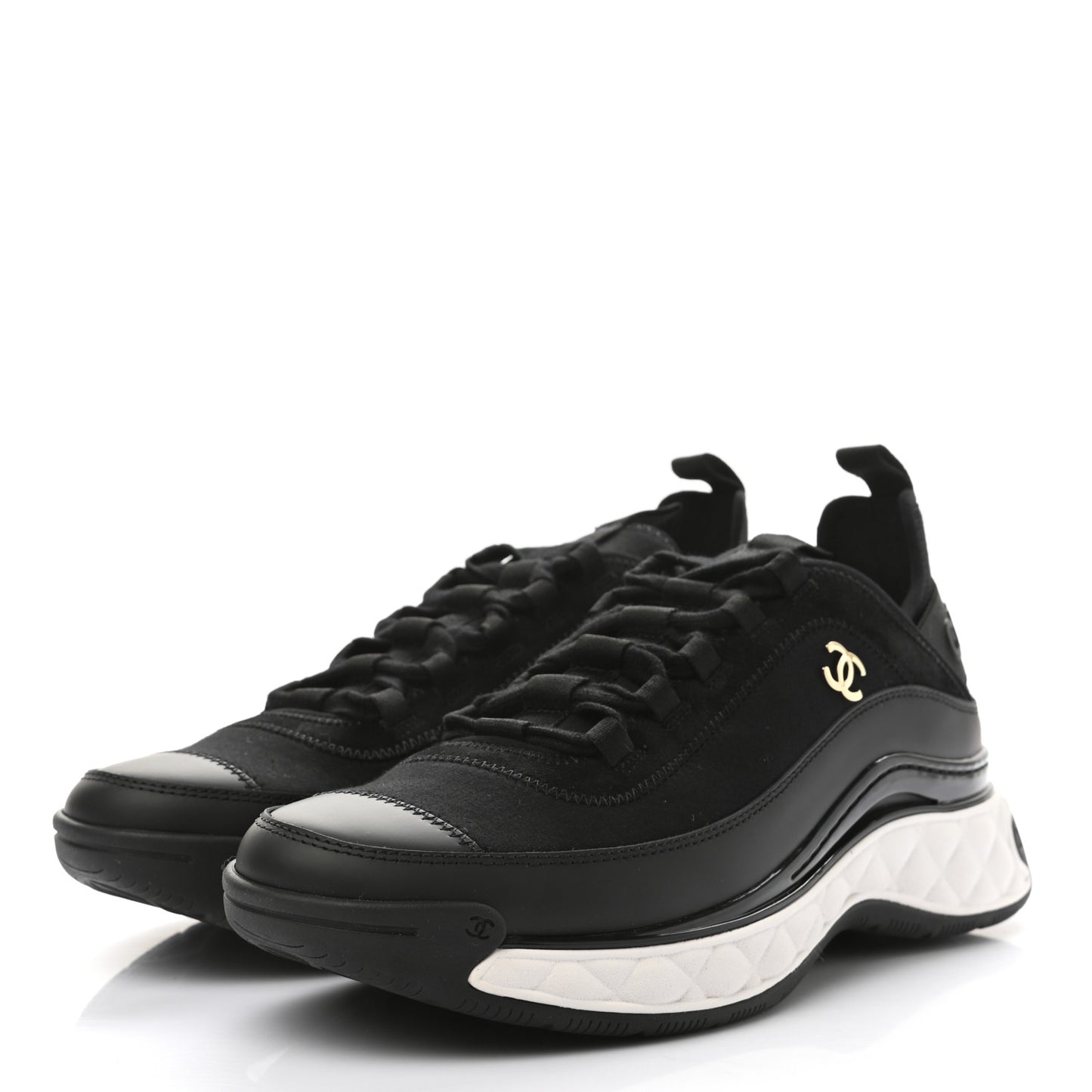 Velvet Calfskin Mixed Fibers CC Sneakers 40 Black