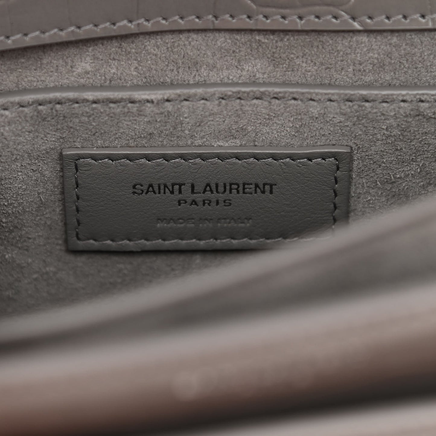 Calfskin Crocodile Embossed Medium Monogram Sunset Gris Perle