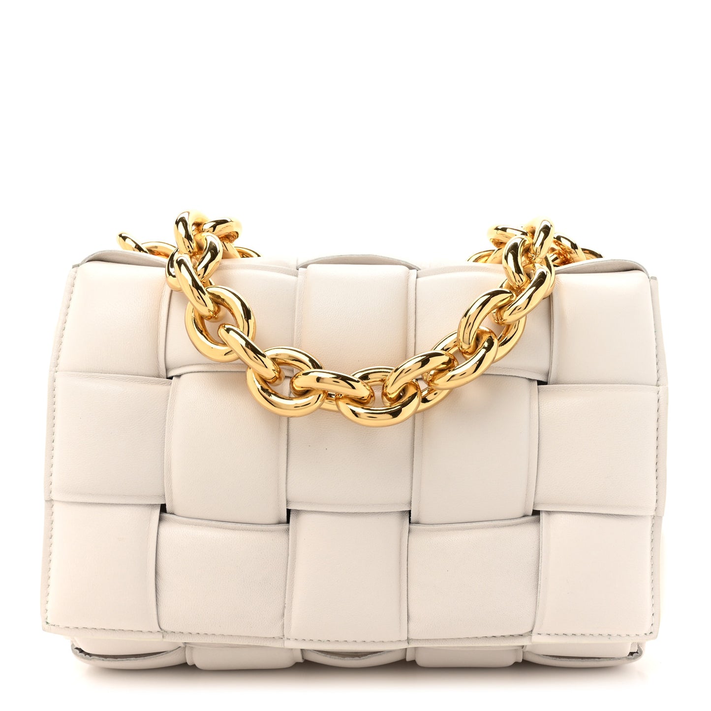 Lambskin Maxi Intreccio Padded Chain Cassette Crossbody Bag White