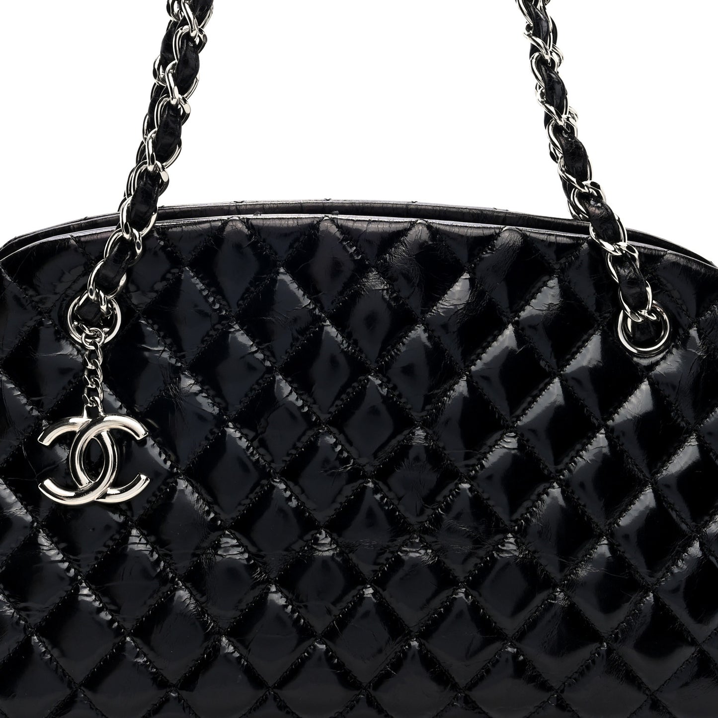 Patent Quilted Medium Just Mademoiselle Bowling Bag Black