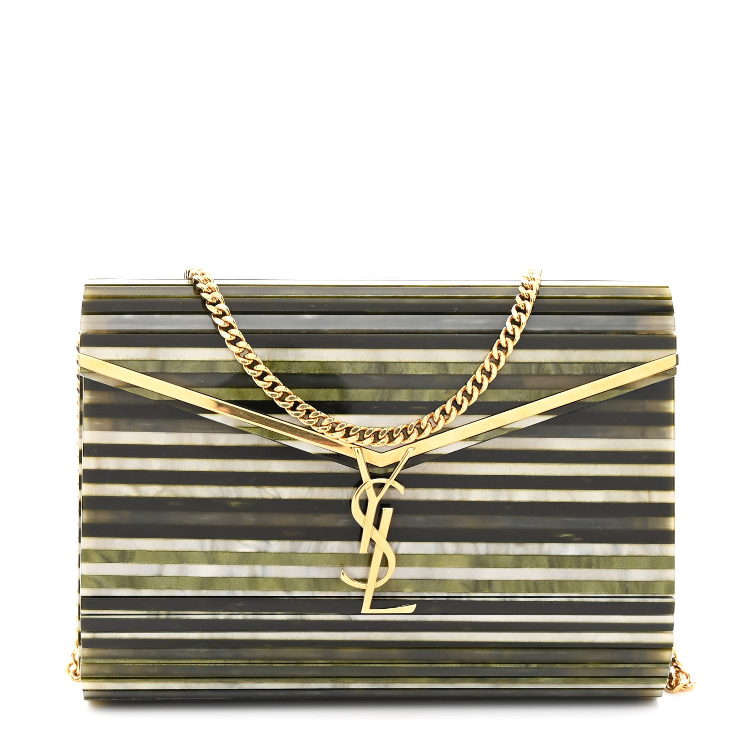Saint Laurent Plexiglass Monogram Vicky Minaudiere Clutch Green