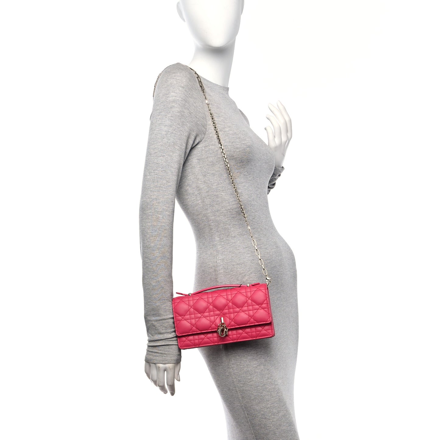 Lambskin Cannage Mini My Dior Top Handle Clutch Dark Pink