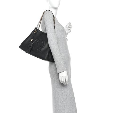 Pebbled Calfskin Medium Soho Chain Shoulder Bag Black