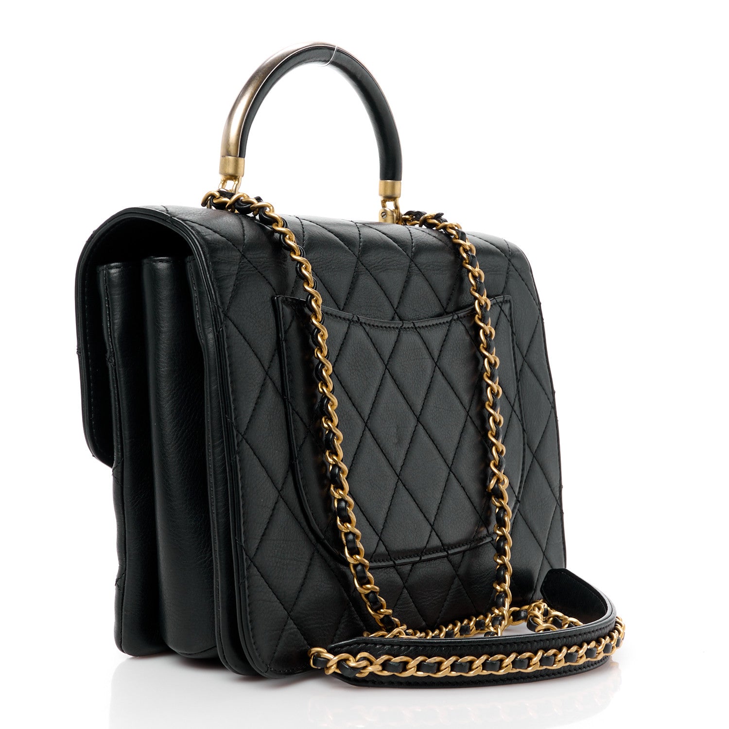 Chanel Calfskin Quilted Metal Top Handle Envelope Flap Black 3 of 16
