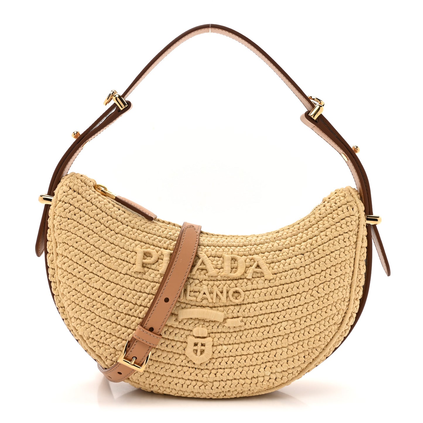 Yarn Raffia Effect Crochet Arque Shoulder Bag Natural