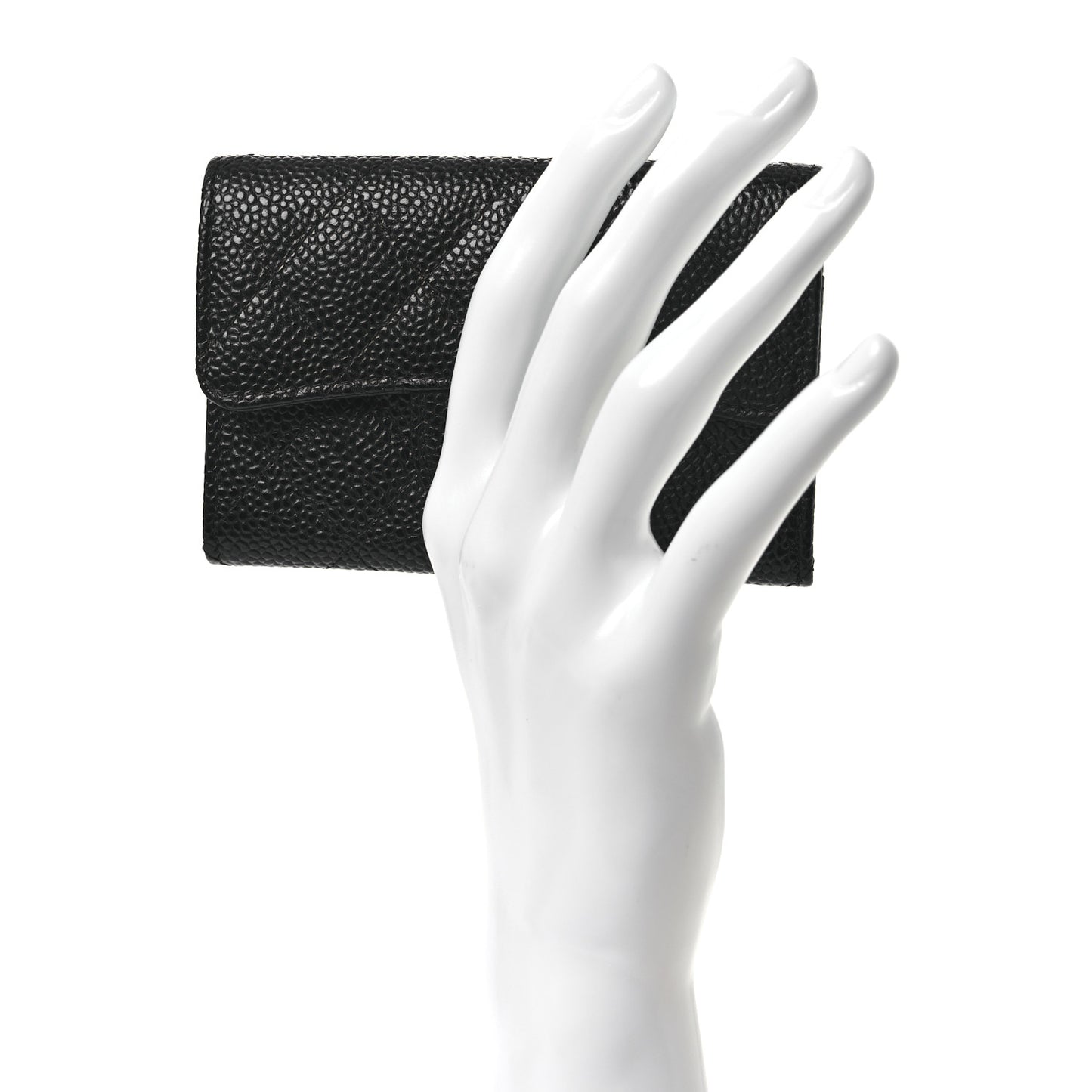 Caviar Quilted Flap Card Holder Wallet Black