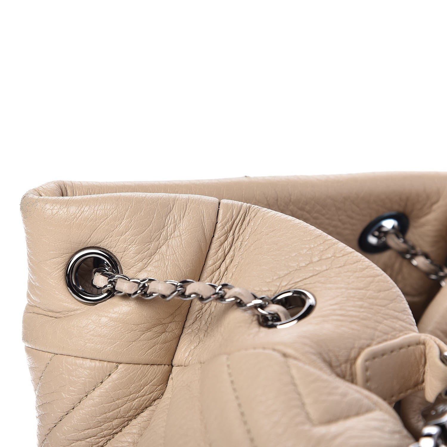 Chanel Deerskin Chevron Medium CC Chain Bucket Drawstring Bag Beige 13 of 14