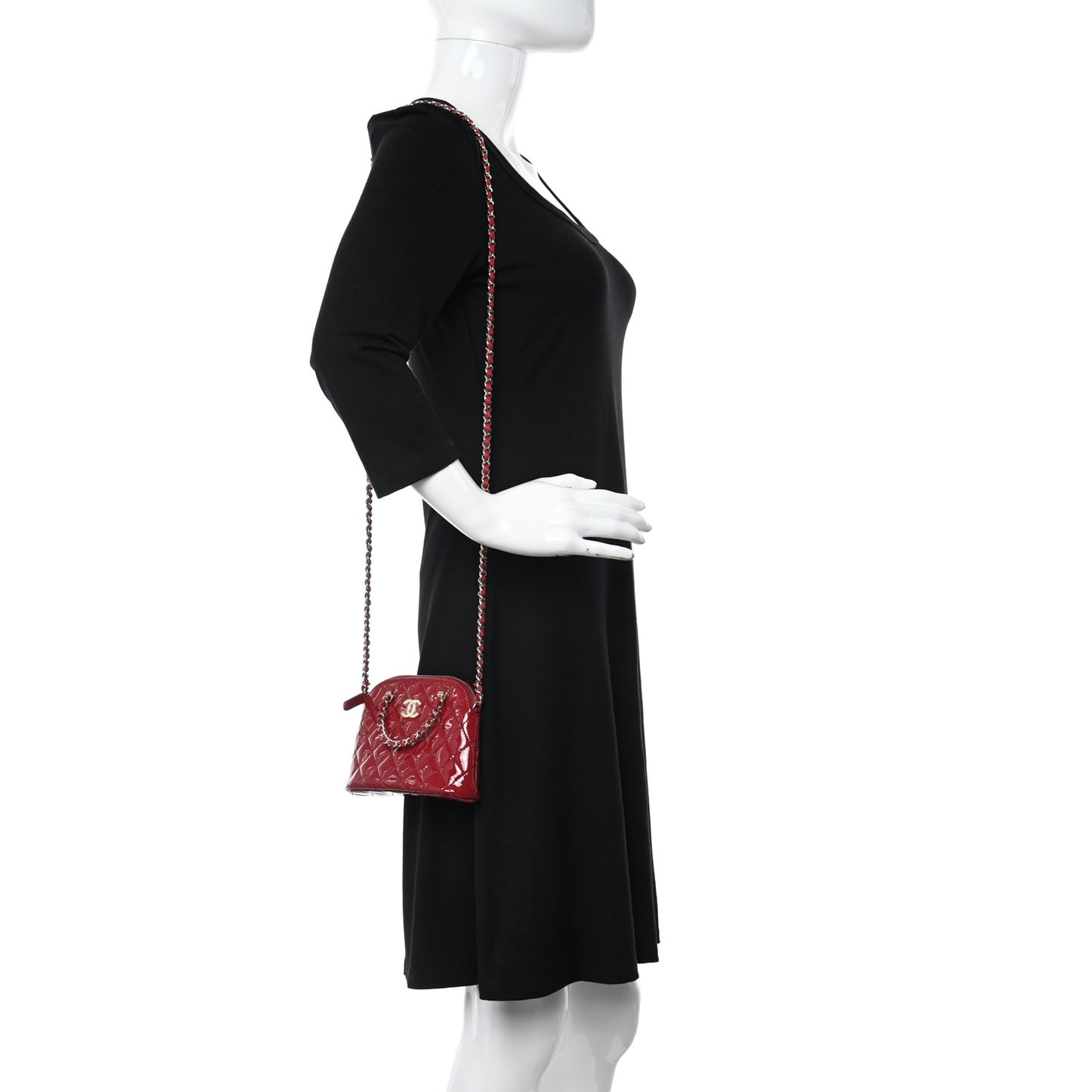 Patent Calfskin Quilted Shiny Coco Clutch With Chain Red