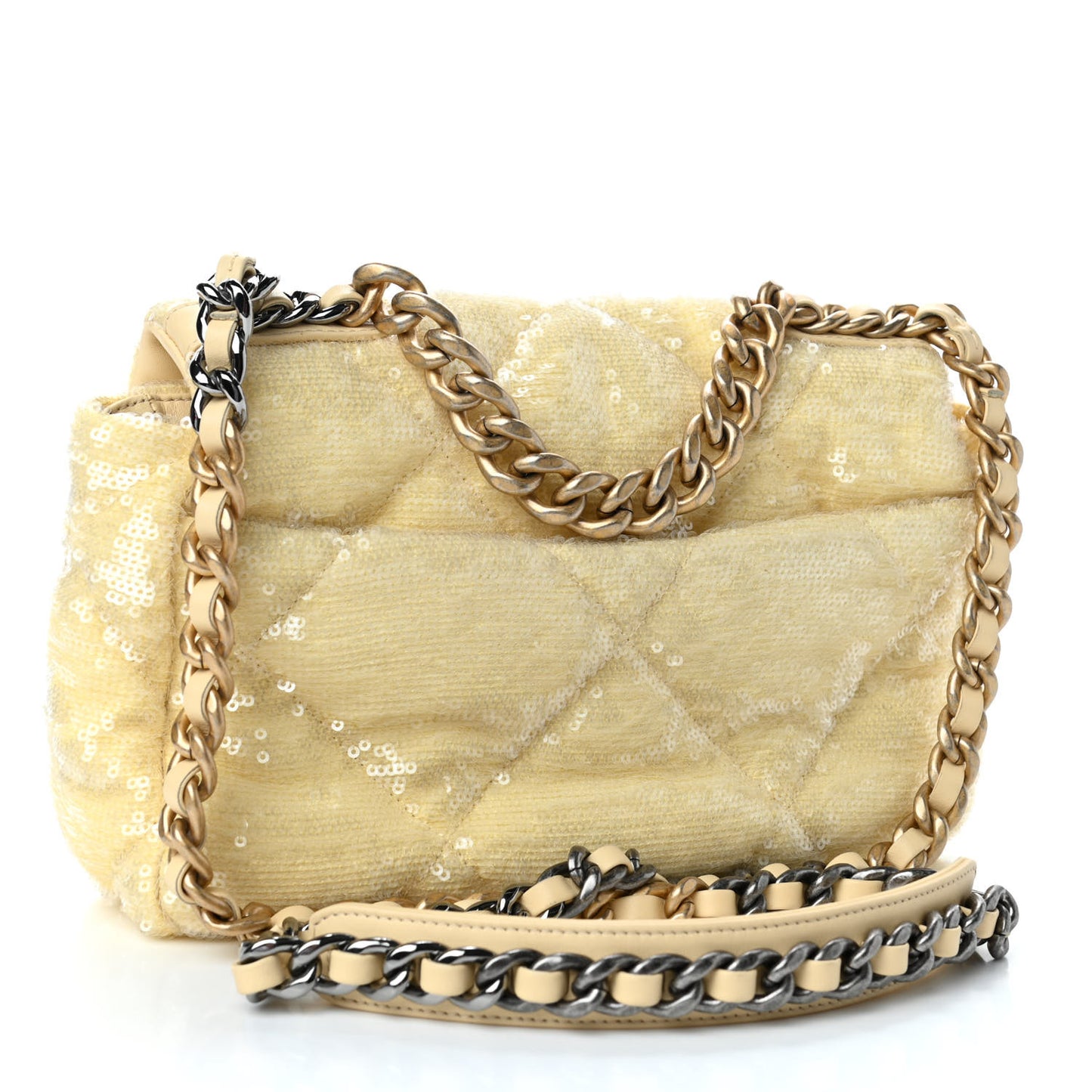 Sequin Quilted Medium Chanel 19 Flap Light Yellow