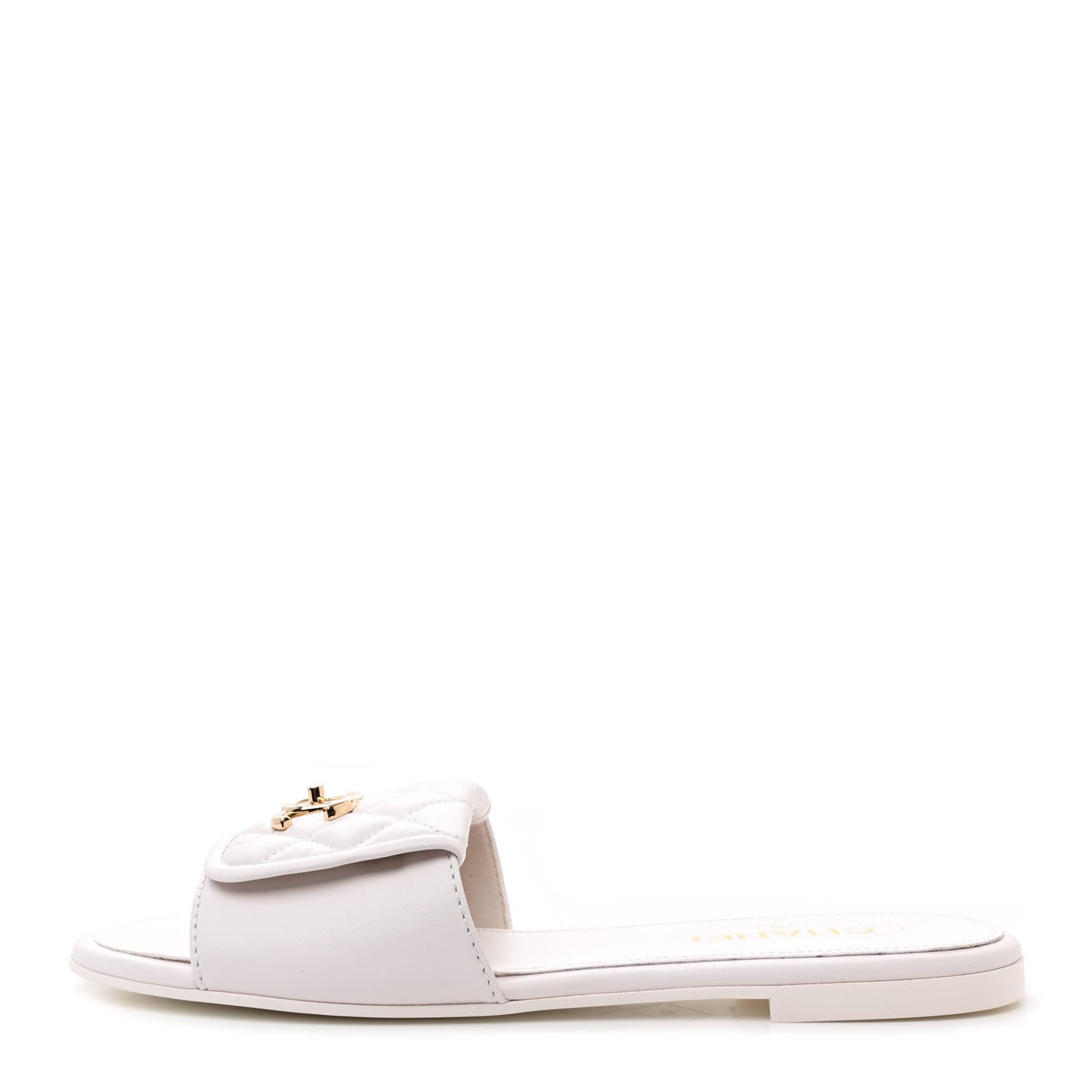 Lambskin Quilted Turnlock Flat Mules 41 White