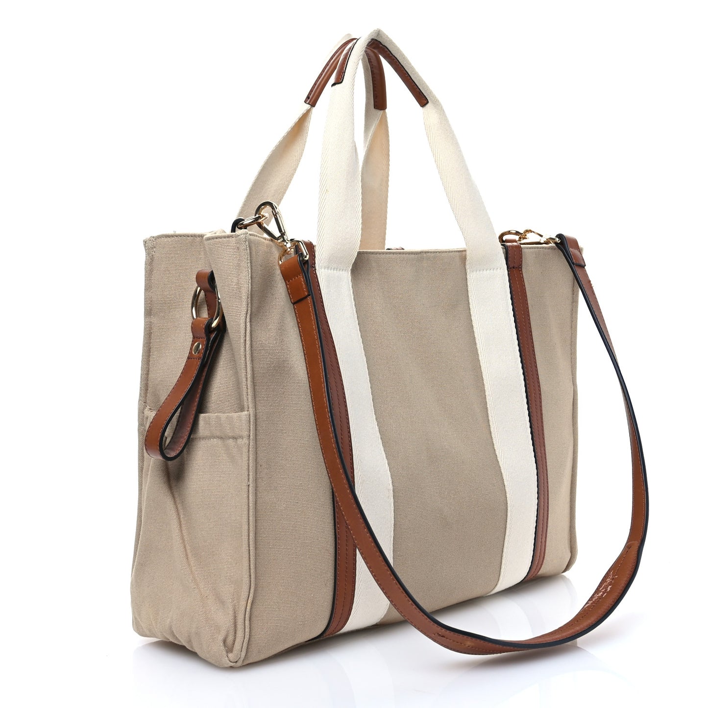Cotton Calfskin Diaper Bag White Brown
