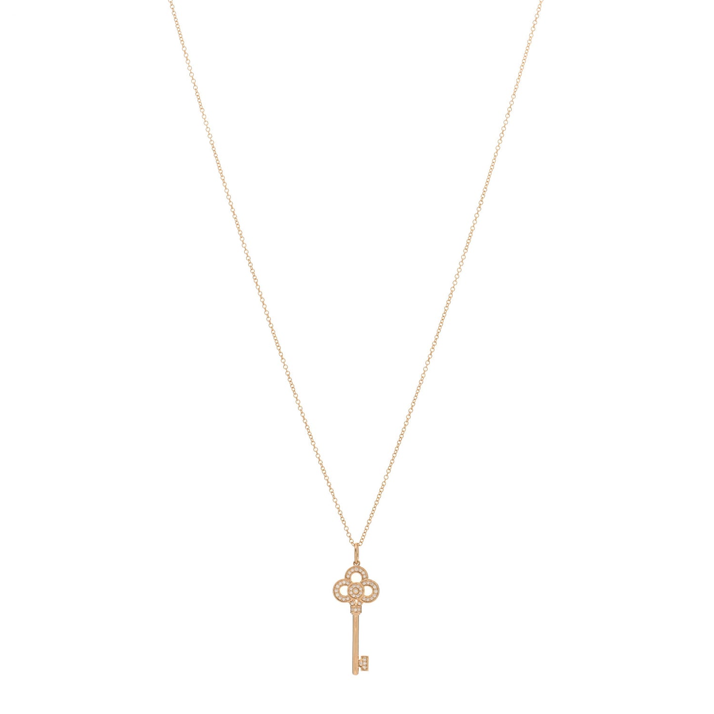 18K Rose Gold Diamond Mini Crown Key Pendant Necklace