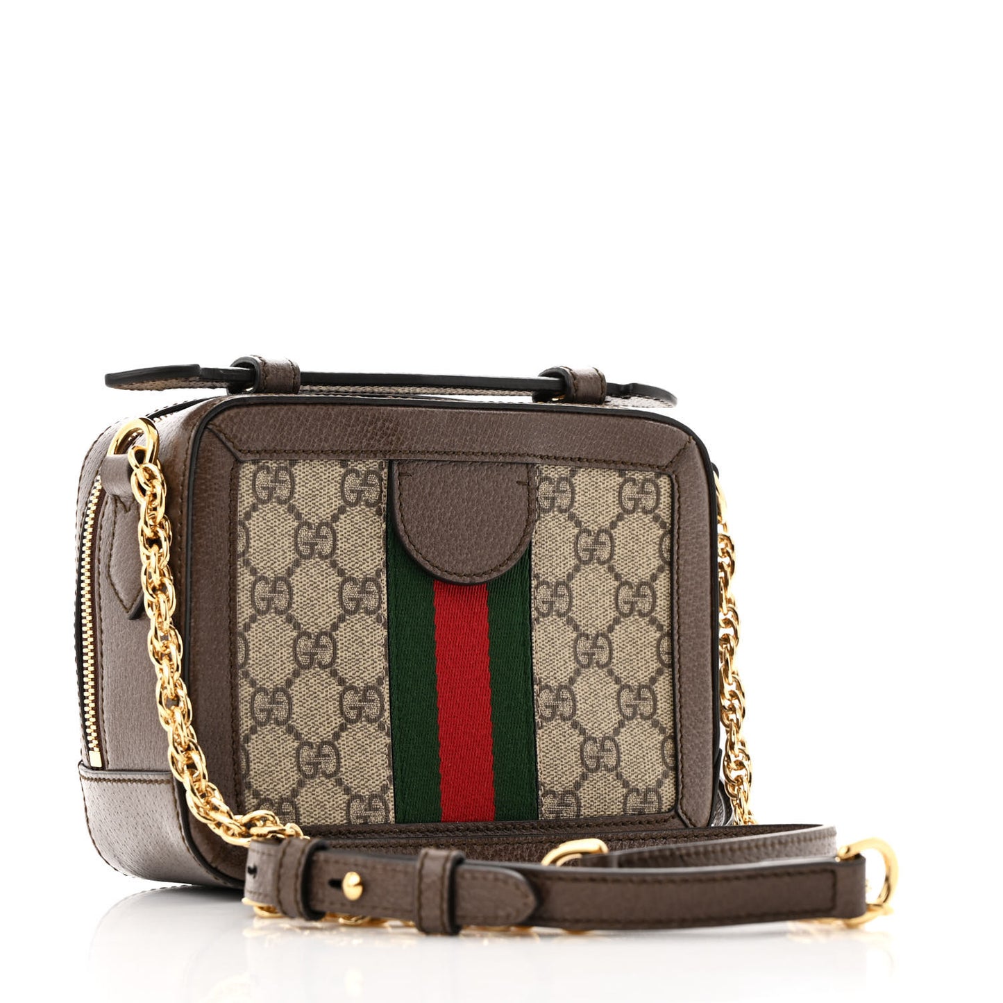 GG Supreme Monogram Mini Ophidia Top Handle Shoulder Bag Brown
