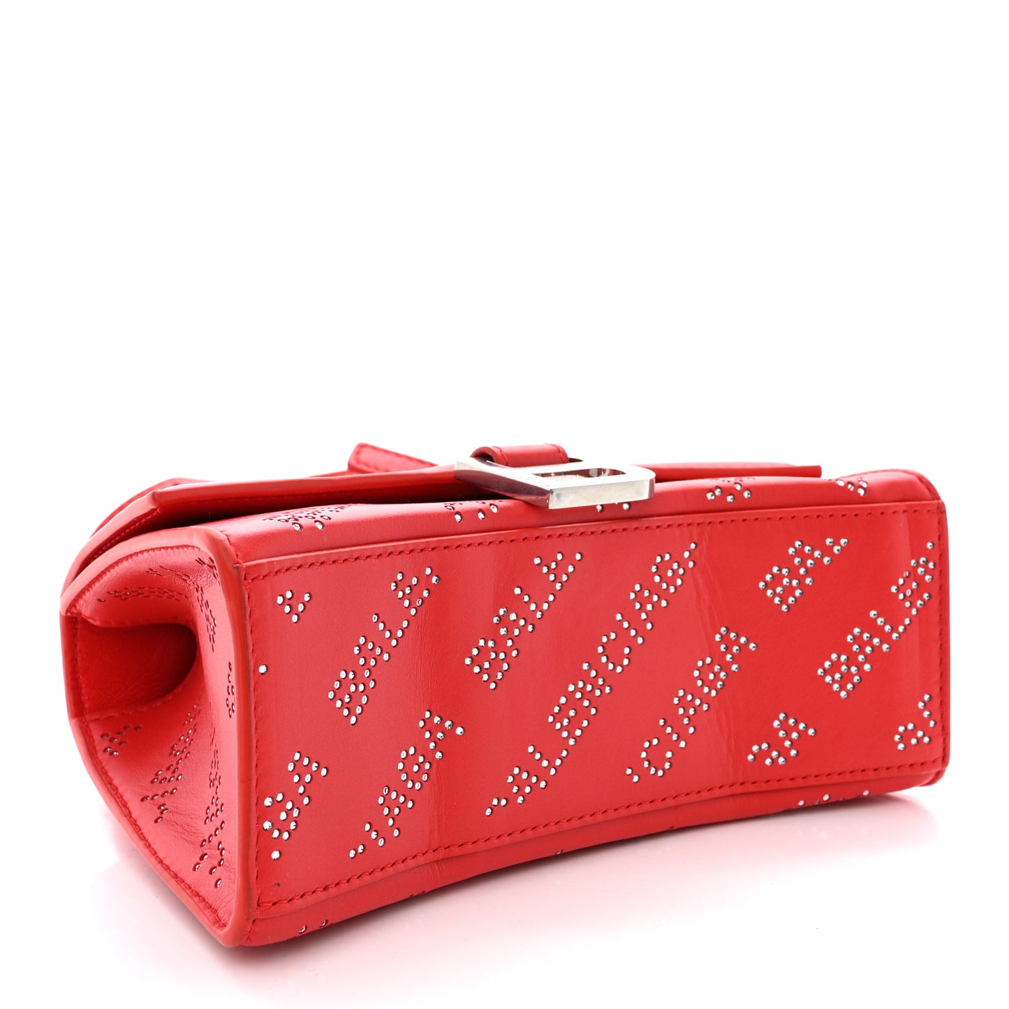 Smooth Calfskin Crystal Diagonal Allover Logo Hourglass Top Handle Bag XS Flame