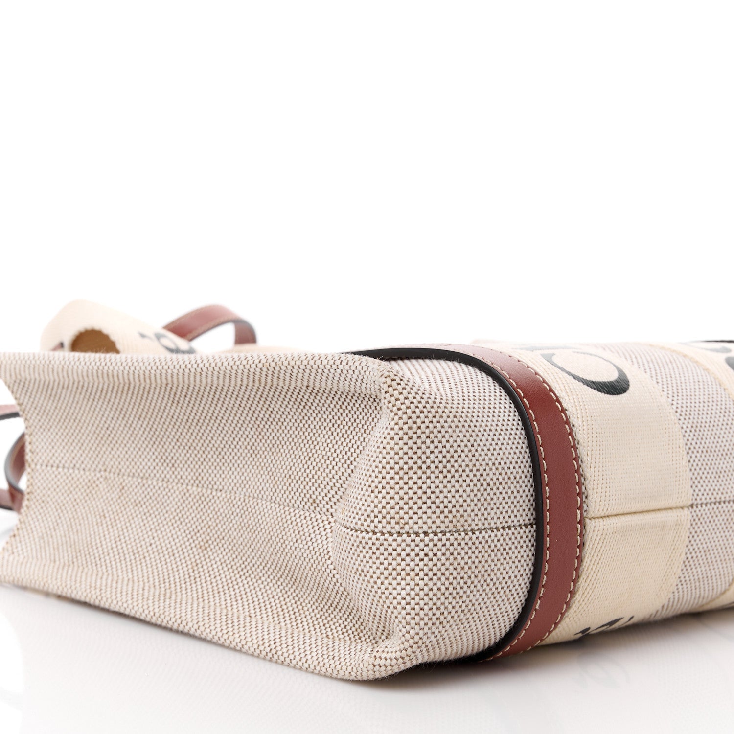 Chloe Cotton Calfskin Small Woody Ribbon Tote With Strap White Brown 11 of 14