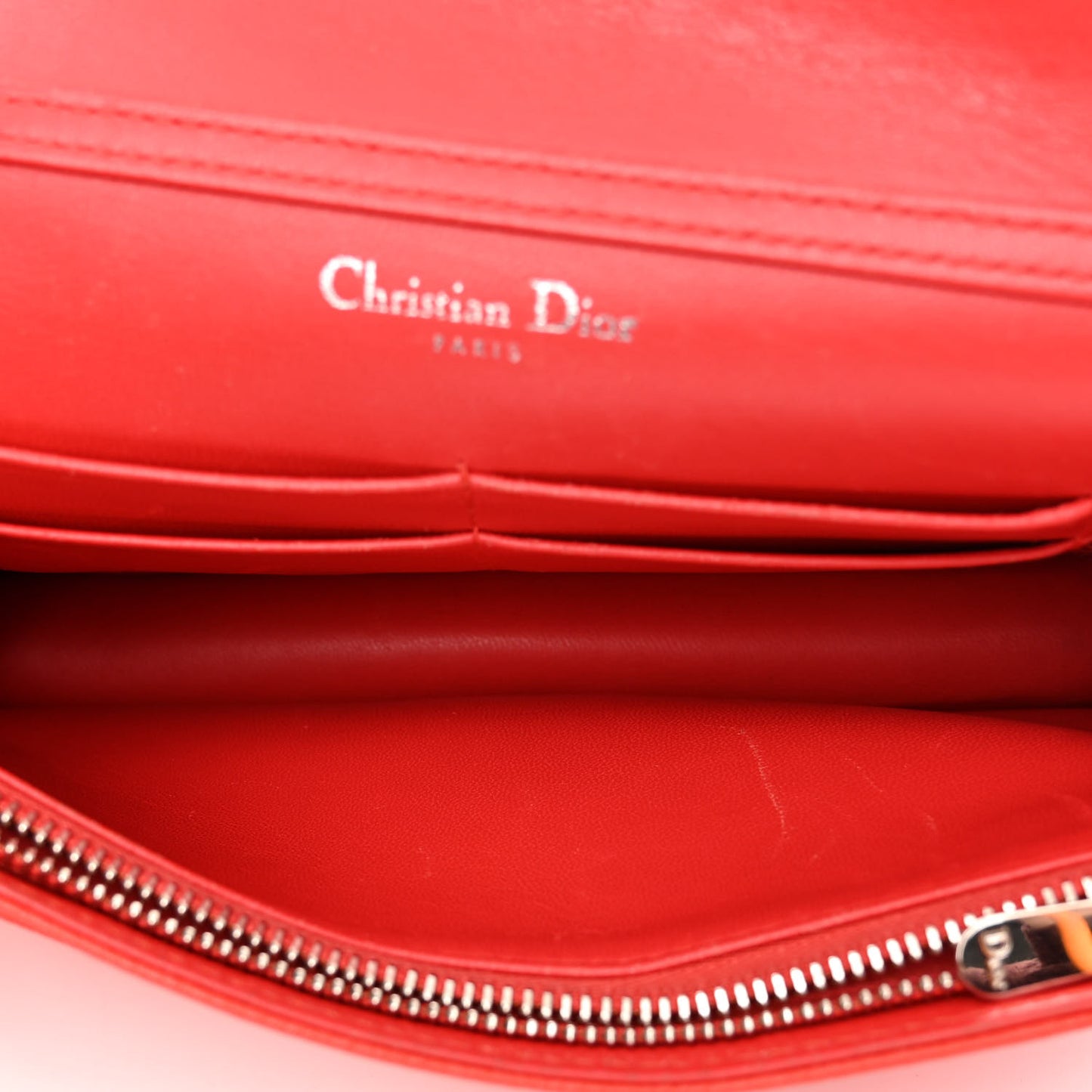 Grained Calfskin Diorama Wallet on Chain Pouch Rouge Vif