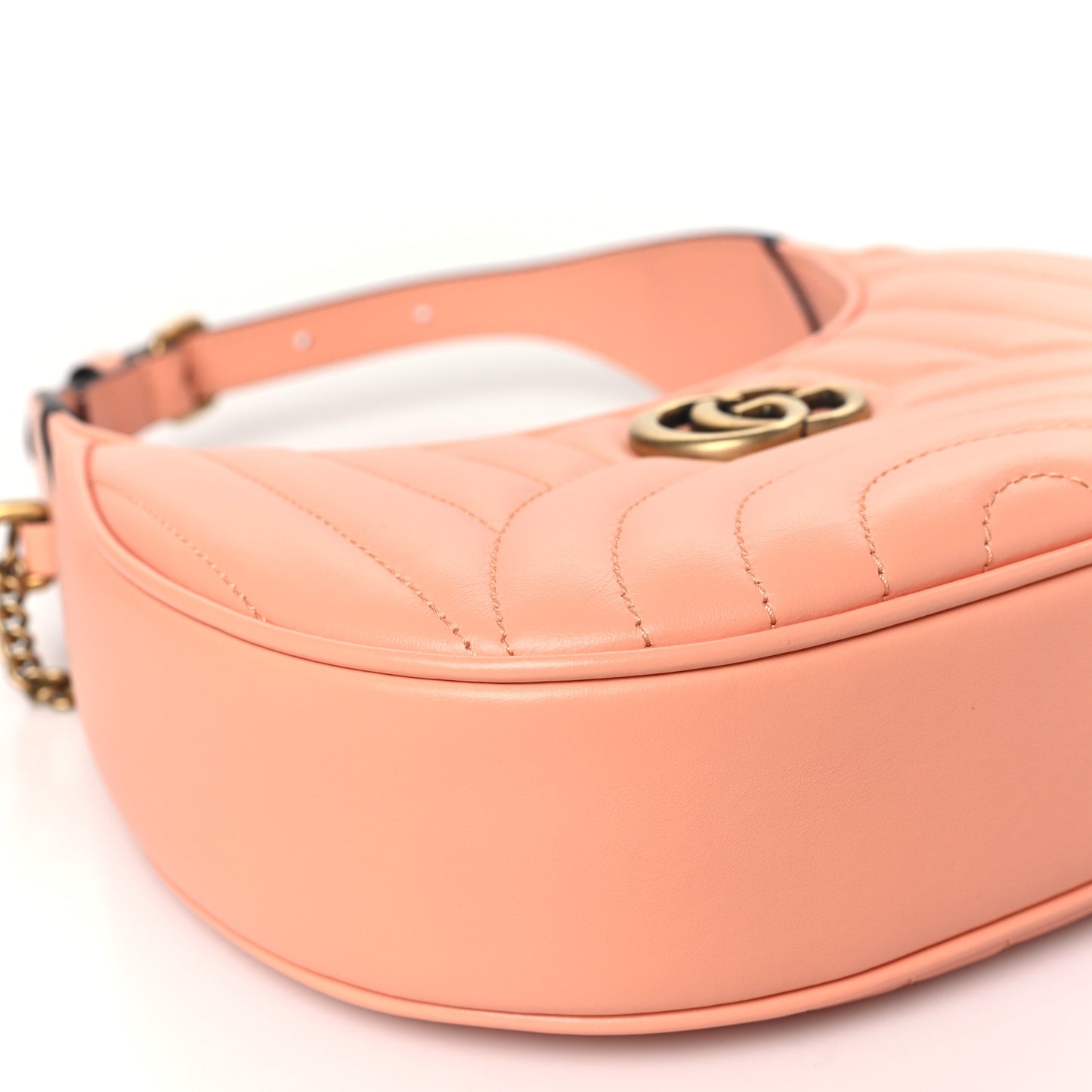 Calfskin Vertical Ring Matelasse Mini GG Marmont Half Moon Hobo Peachy Chic