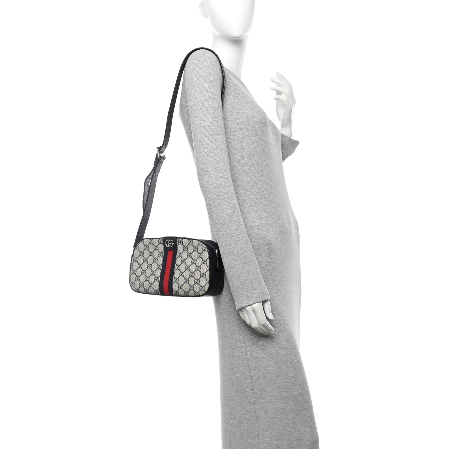 GG Supreme Monogram Textured Dollar Calfskin Web Small Ophidia Camera Bag Beige Blue
