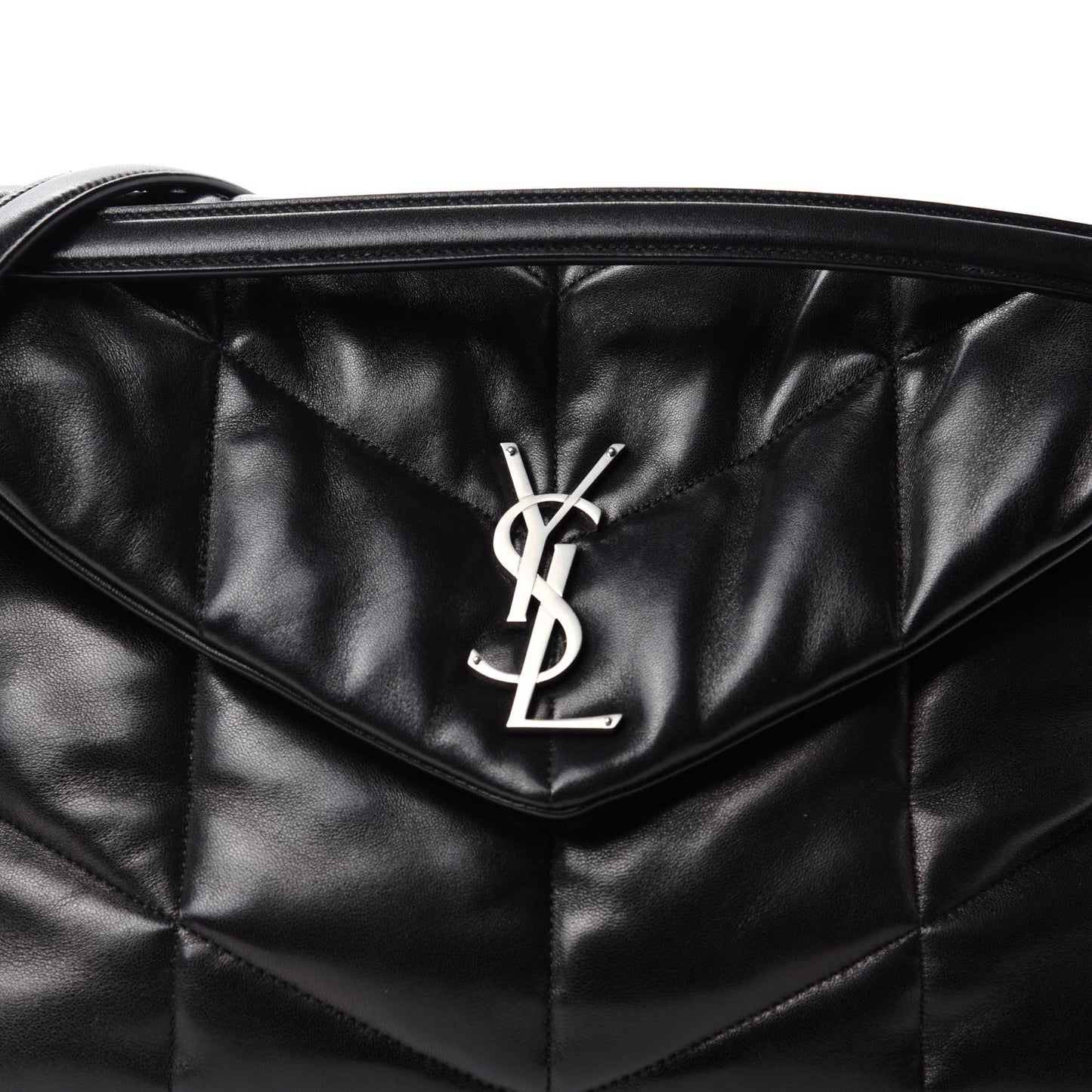 Lambskin Quilted Medium Loulou Puffer Monogram Chain Satchel Black