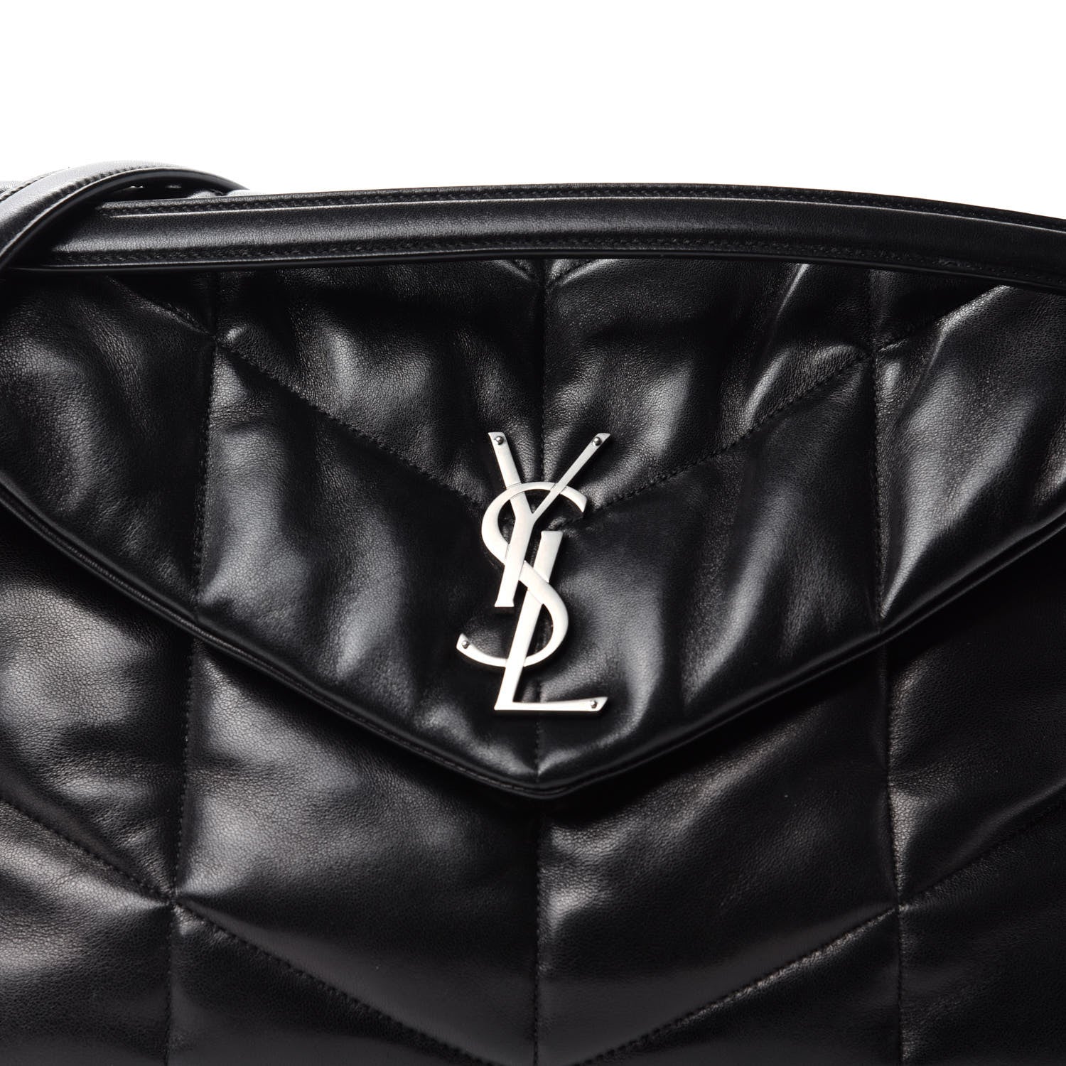 Saint Laurent Lambskin Quilted Medium Loulou Puffer Monogram Chain Satchel Black 11 of 11