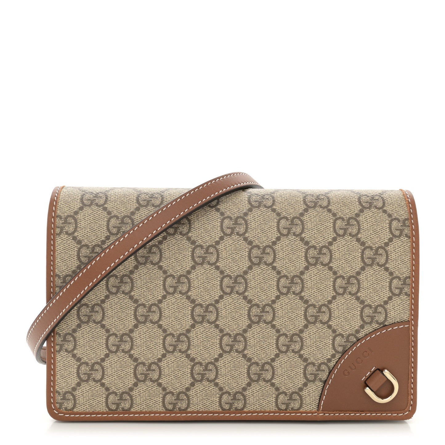 GG Supreme Monogram Textured Calfskin Emblem Super Mini Shoulder Bag Beige Dark Brown