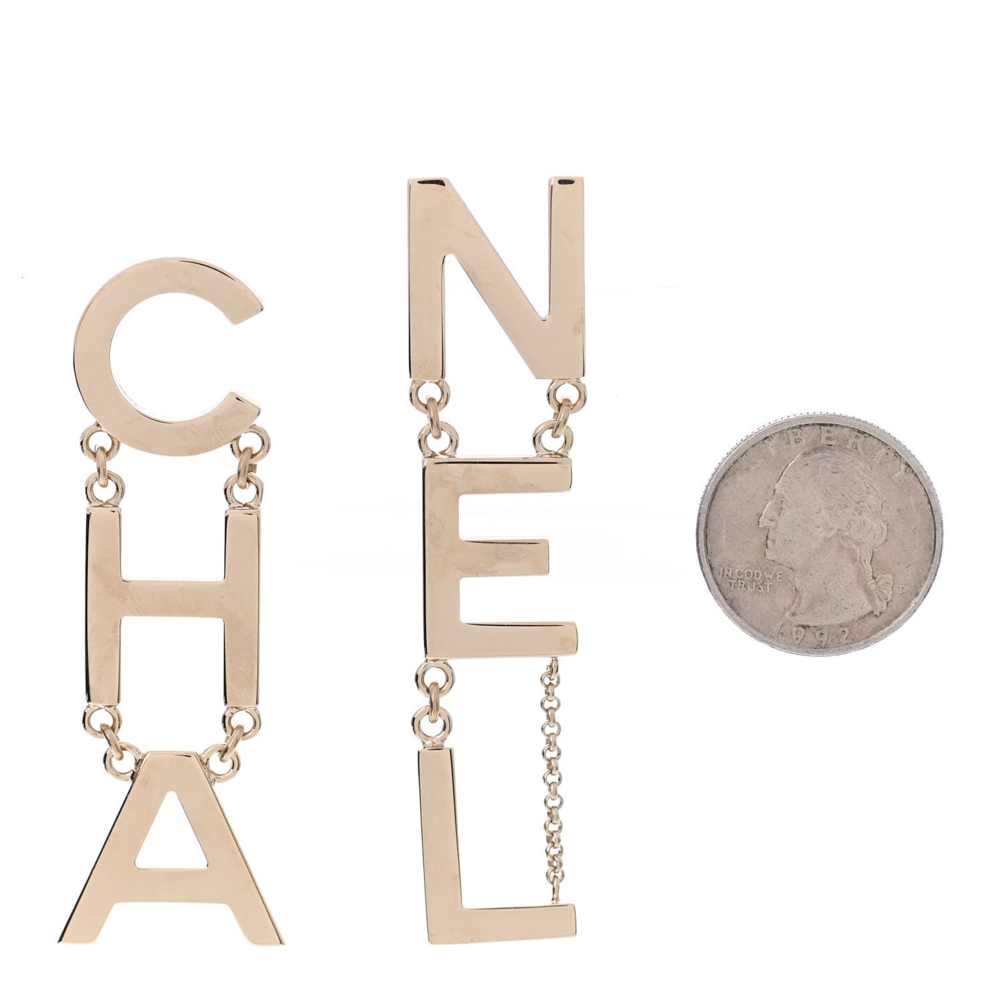 Metal Cha-Nel Logo Drop Earrings Gold
