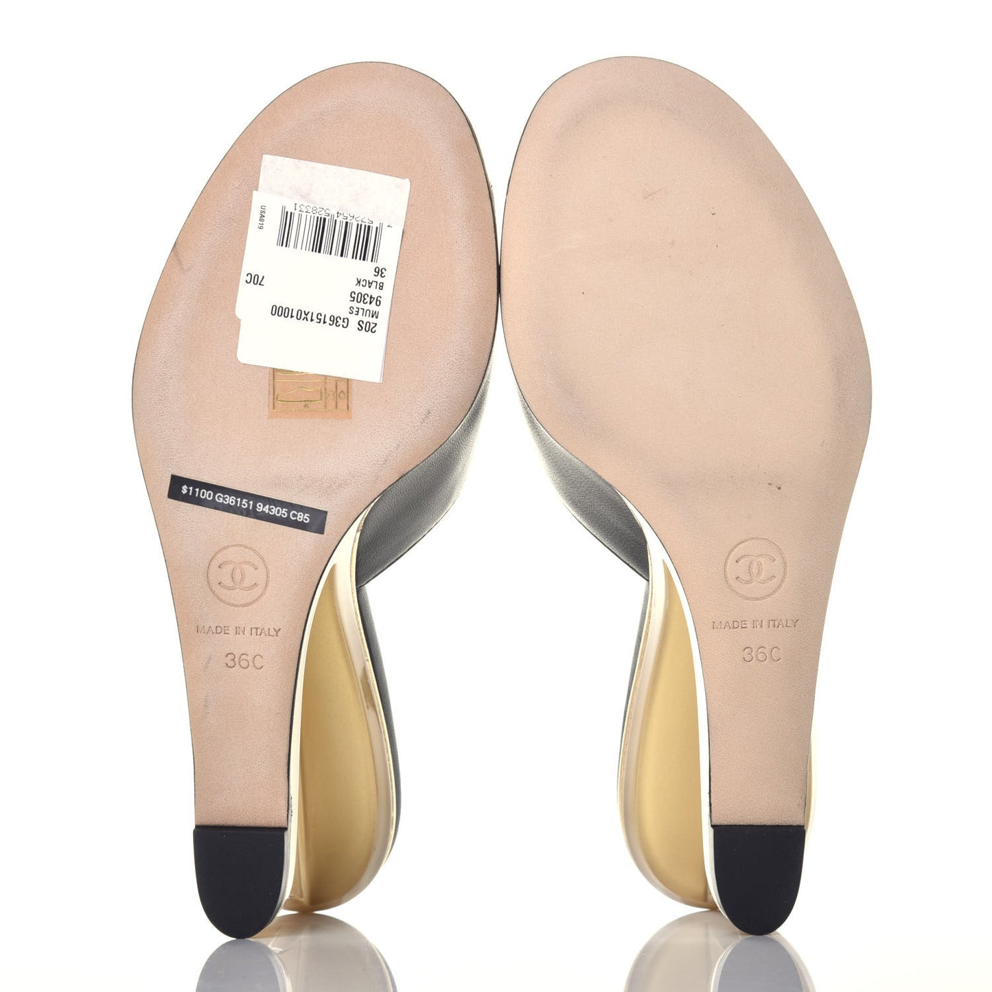 Lambskin Lucite CC Wedge Mules 36 Black