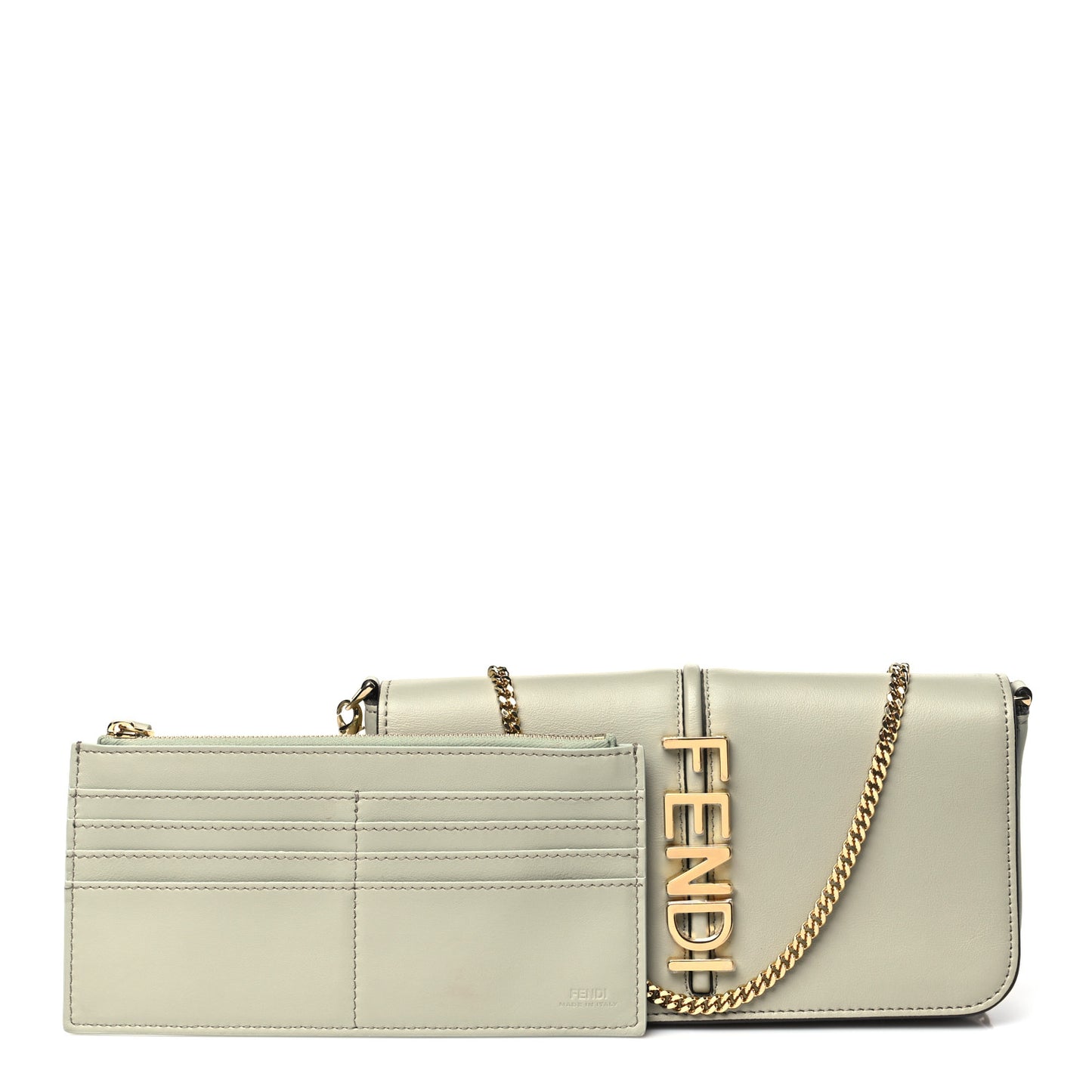 Vitello Grace Matte Fendigraphy Wallet on Chain Green Tea