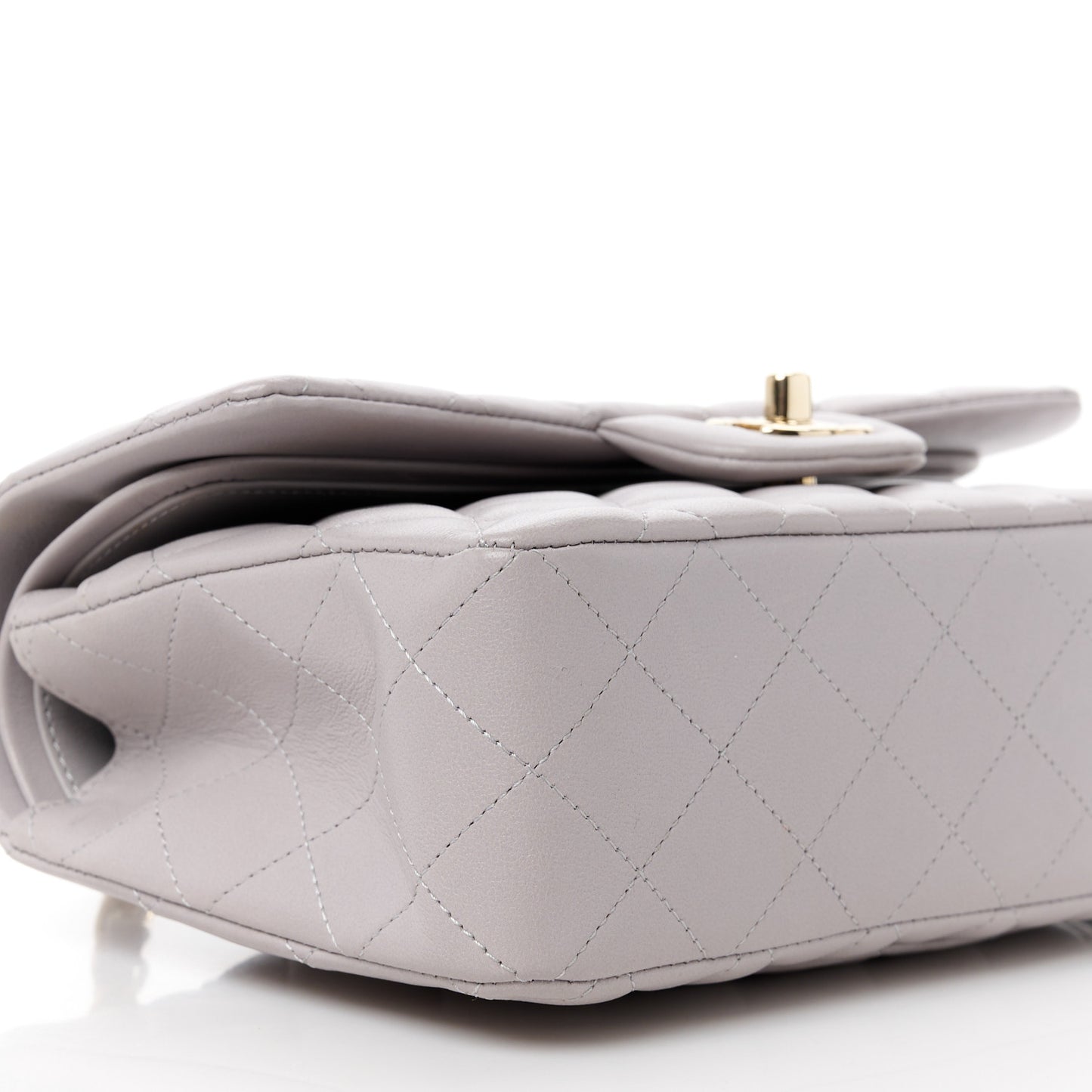 Lambskin Quilted Small Double Flap Light Grey